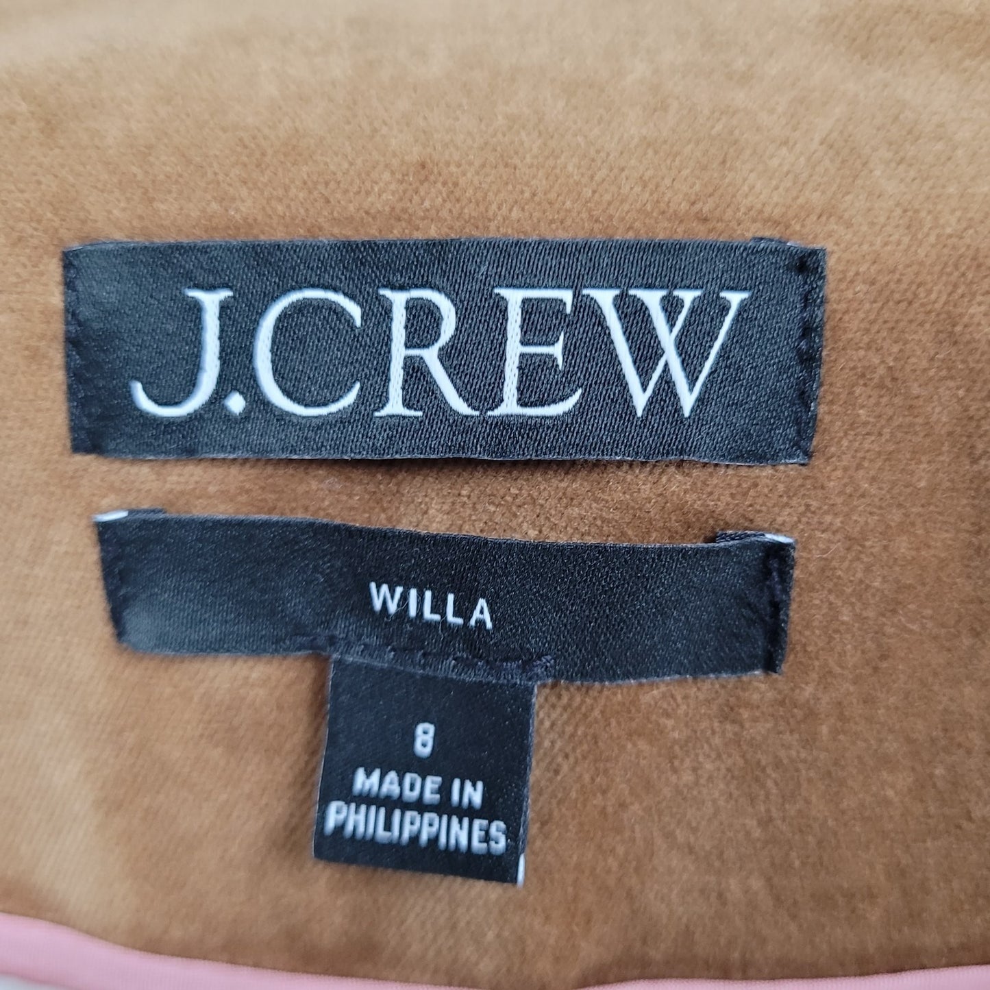 J.Crew Brown Velvet Willa Stretch 1 Button Vented Notch Blazer Suit Jacket 8