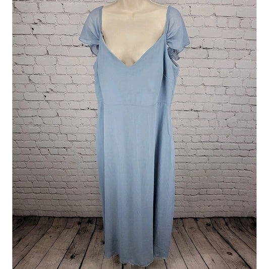 Birdy Grey Blue Chiffon Strappy Removable Sleeves Bridesmaid Dress Size XXL