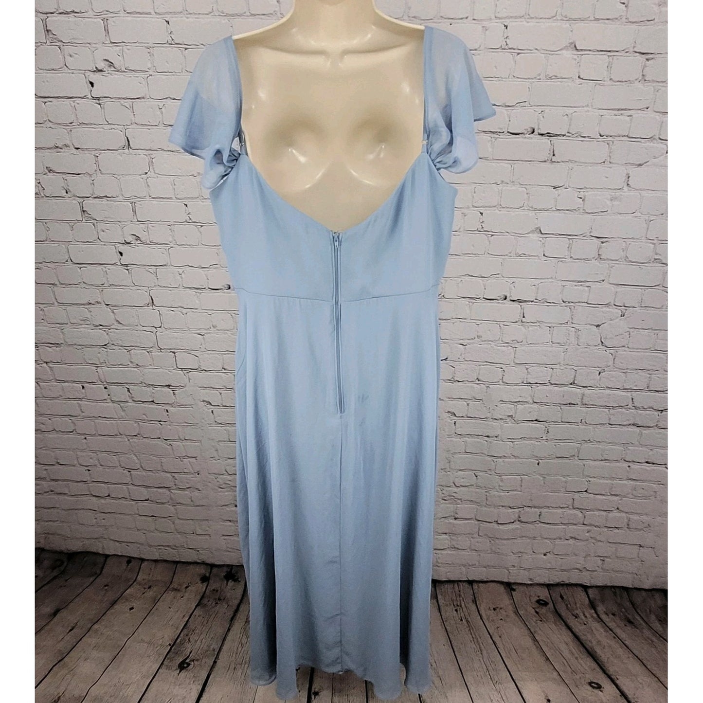 Birdy Grey Blue Chiffon Strappy Removable Sleeves Bridesmaid Dress Size XXL
