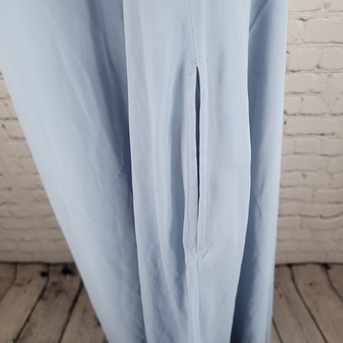 Birdy Grey Blue Chiffon Strappy Removable Sleeves Bridesmaid Dress Size XXL