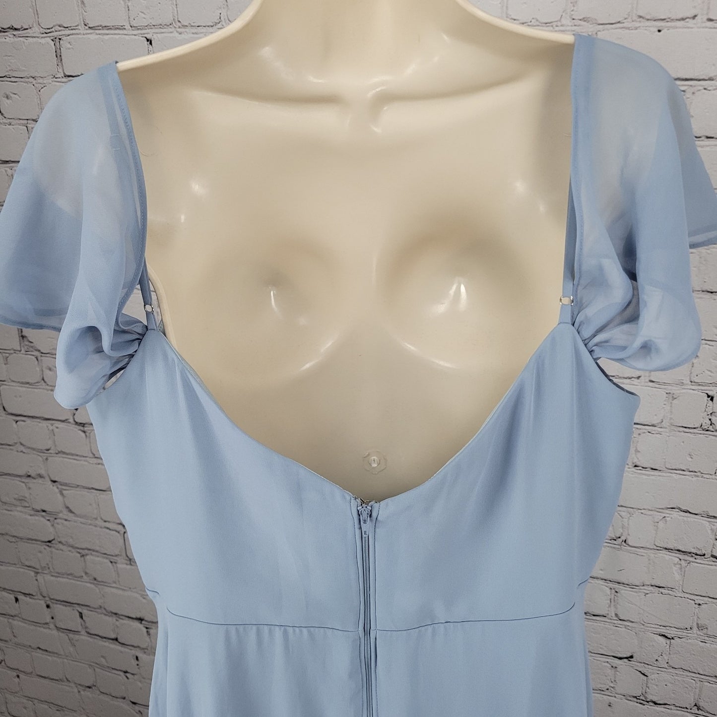 Birdy Grey Blue Chiffon Strappy Removable Sleeves Bridesmaid Dress Size XXL