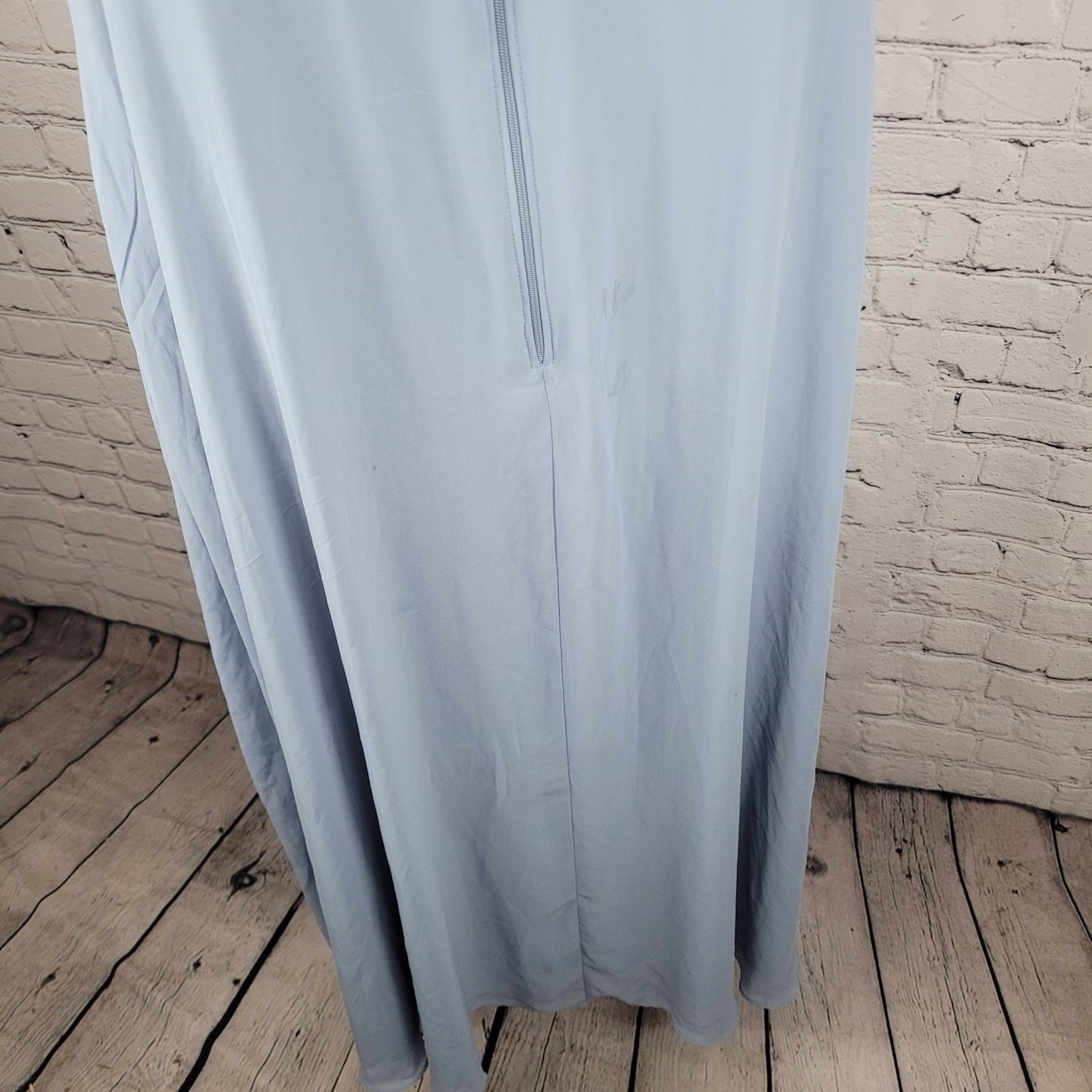 Birdy Grey Blue Chiffon Strappy Removable Sleeves Bridesmaid Dress Size XXL