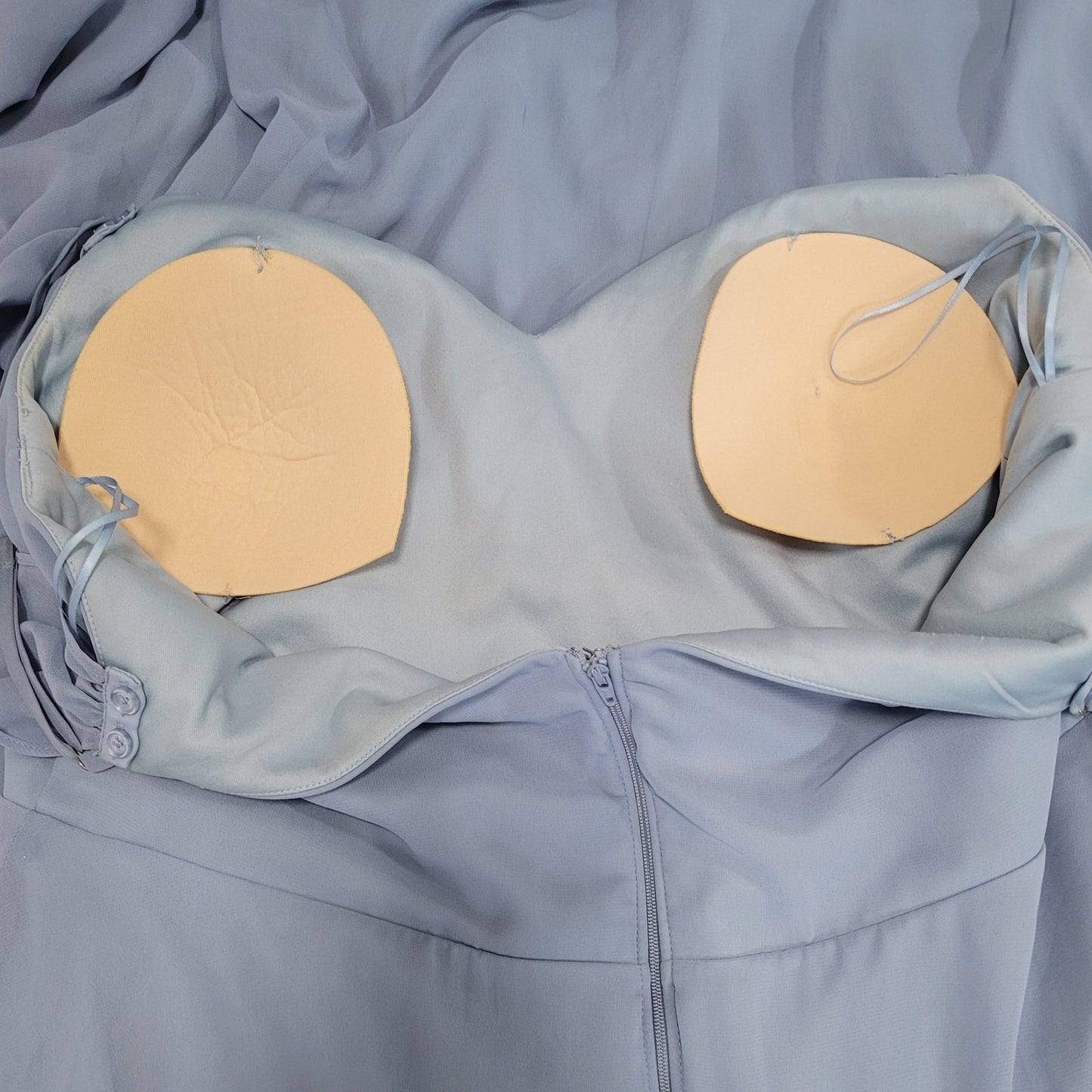 Birdy Grey Blue Chiffon Strappy Removable Sleeves Bridesmaid Dress Size XXL