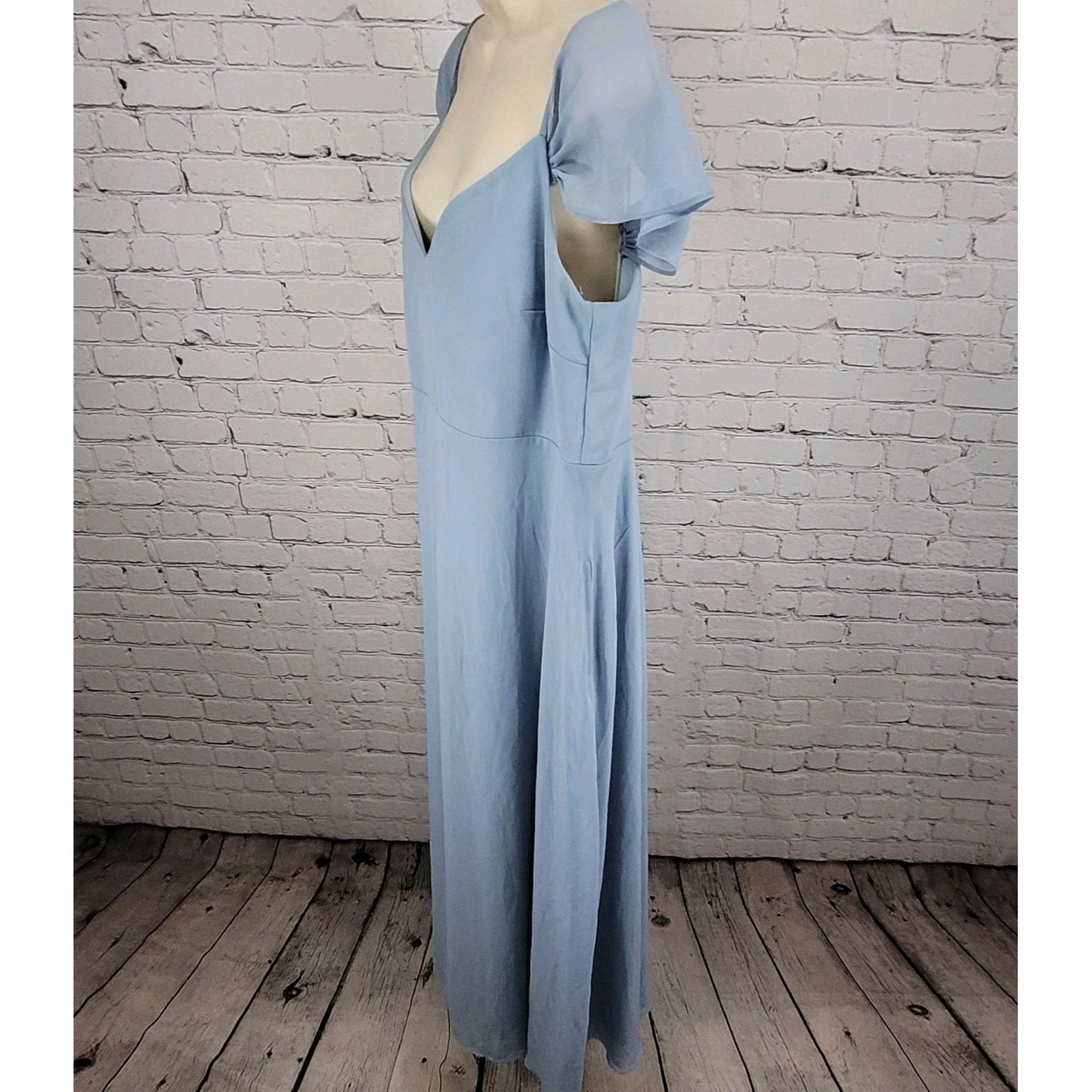 Birdy Grey Blue Chiffon Strappy Removable Sleeves Bridesmaid Dress Size XXL