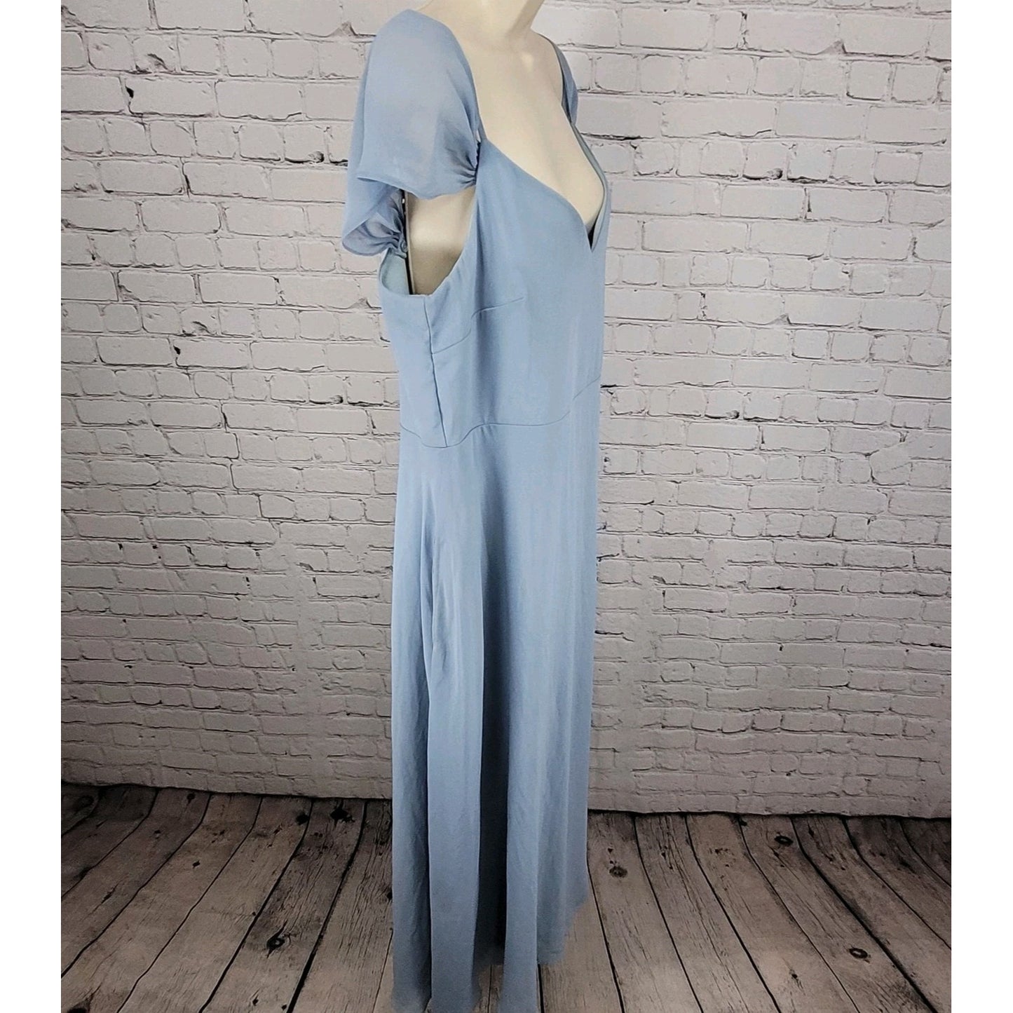 Birdy Grey Blue Chiffon Strappy Removable Sleeves Bridesmaid Dress Size XXL