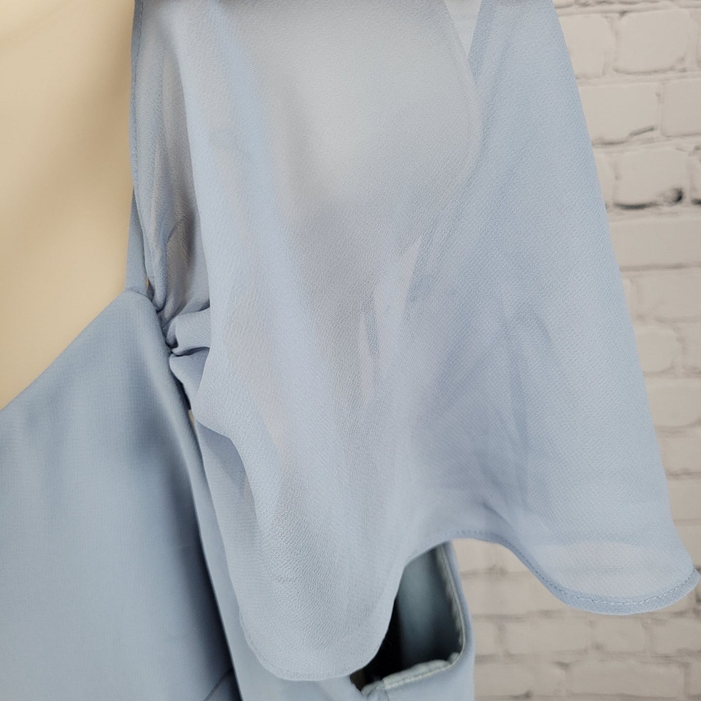 Birdy Grey Blue Chiffon Strappy Removable Sleeves Bridesmaid Dress Size XXL