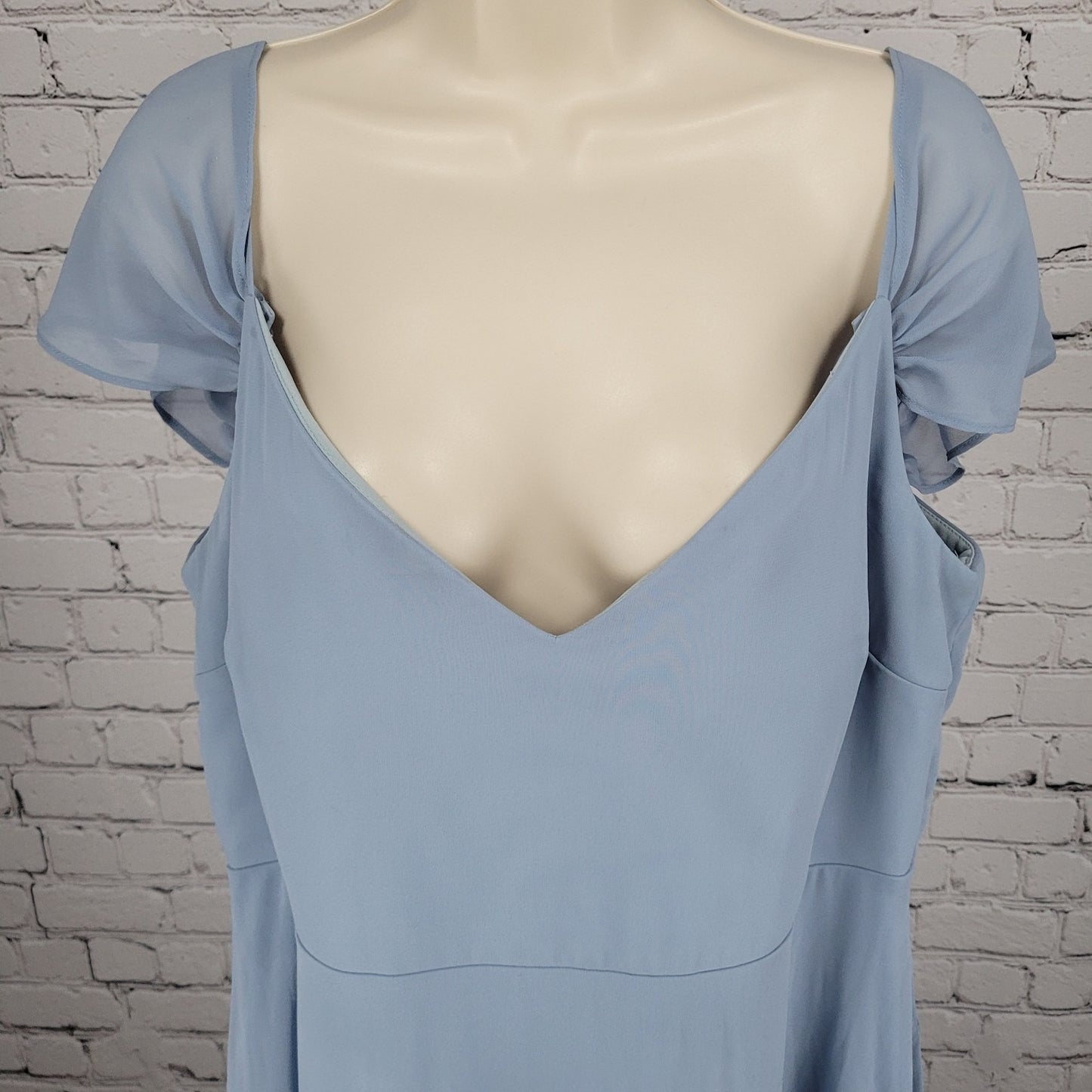 Birdy Grey Blue Chiffon Strappy Removable Sleeves Bridesmaid Dress Size XXL