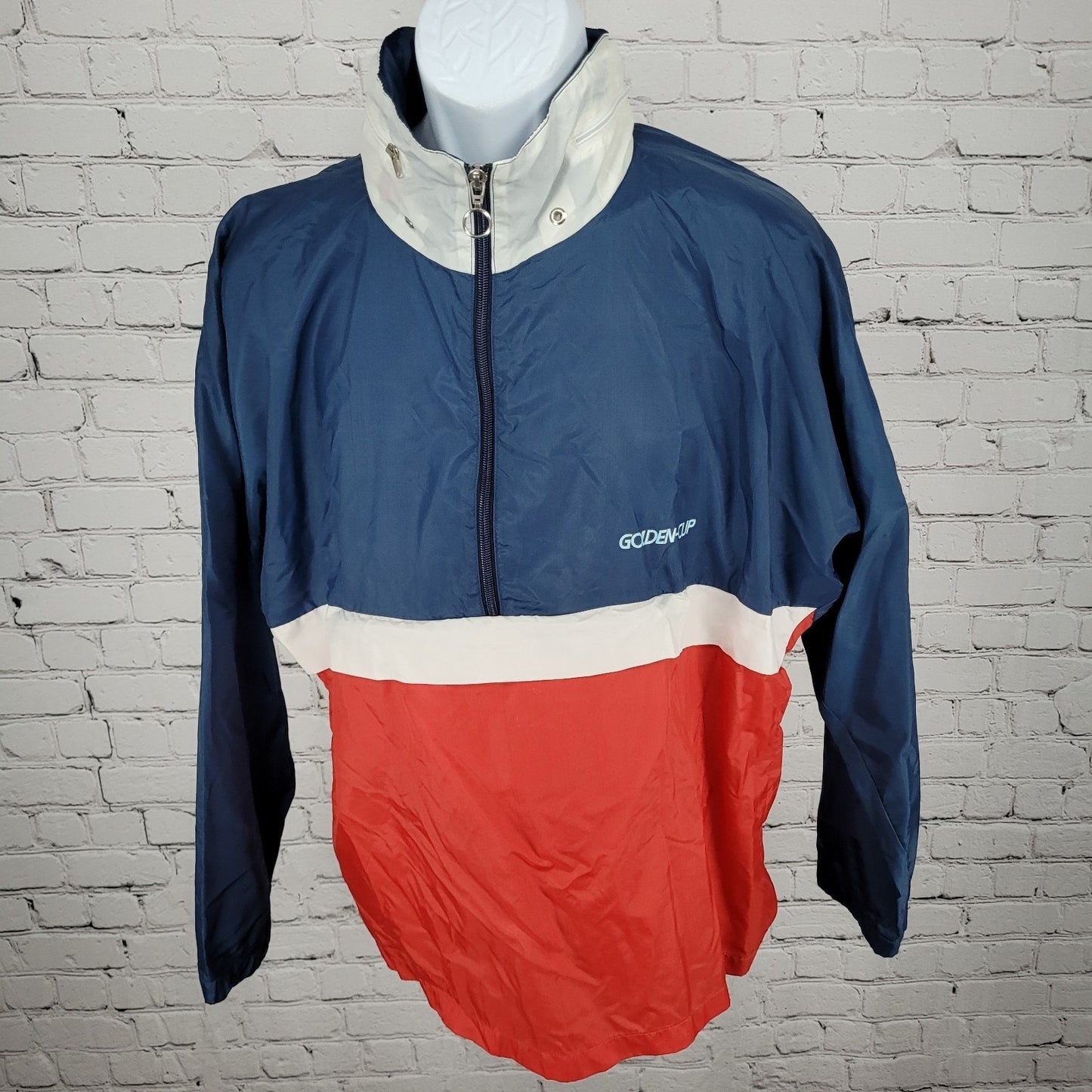 VTG Golden Cup Red White & Blue Vented Hideable Hood Windbreaker Size Small S