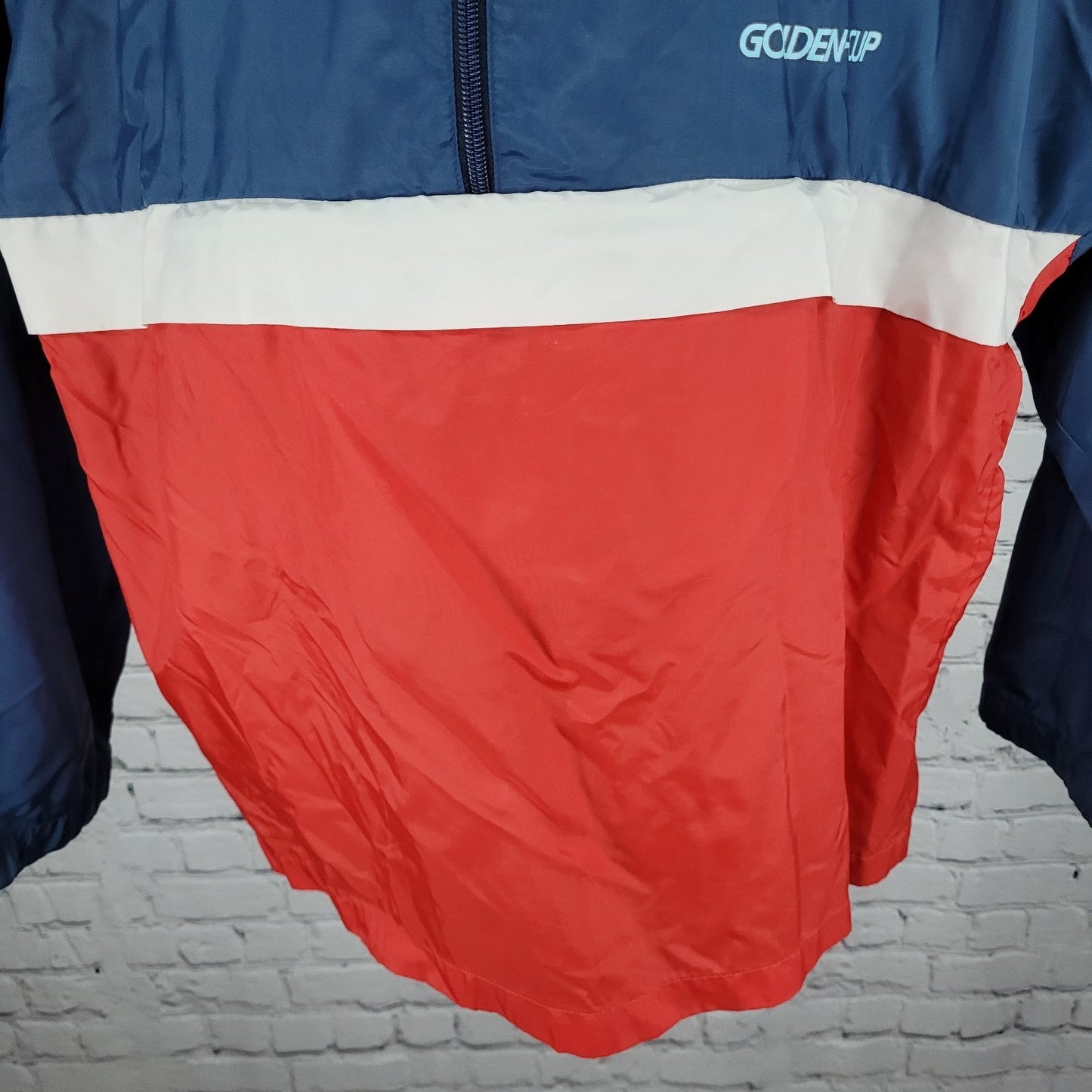 VTG Golden Cup Red White & Blue Vented Hideable Hood Windbreaker Size Small S