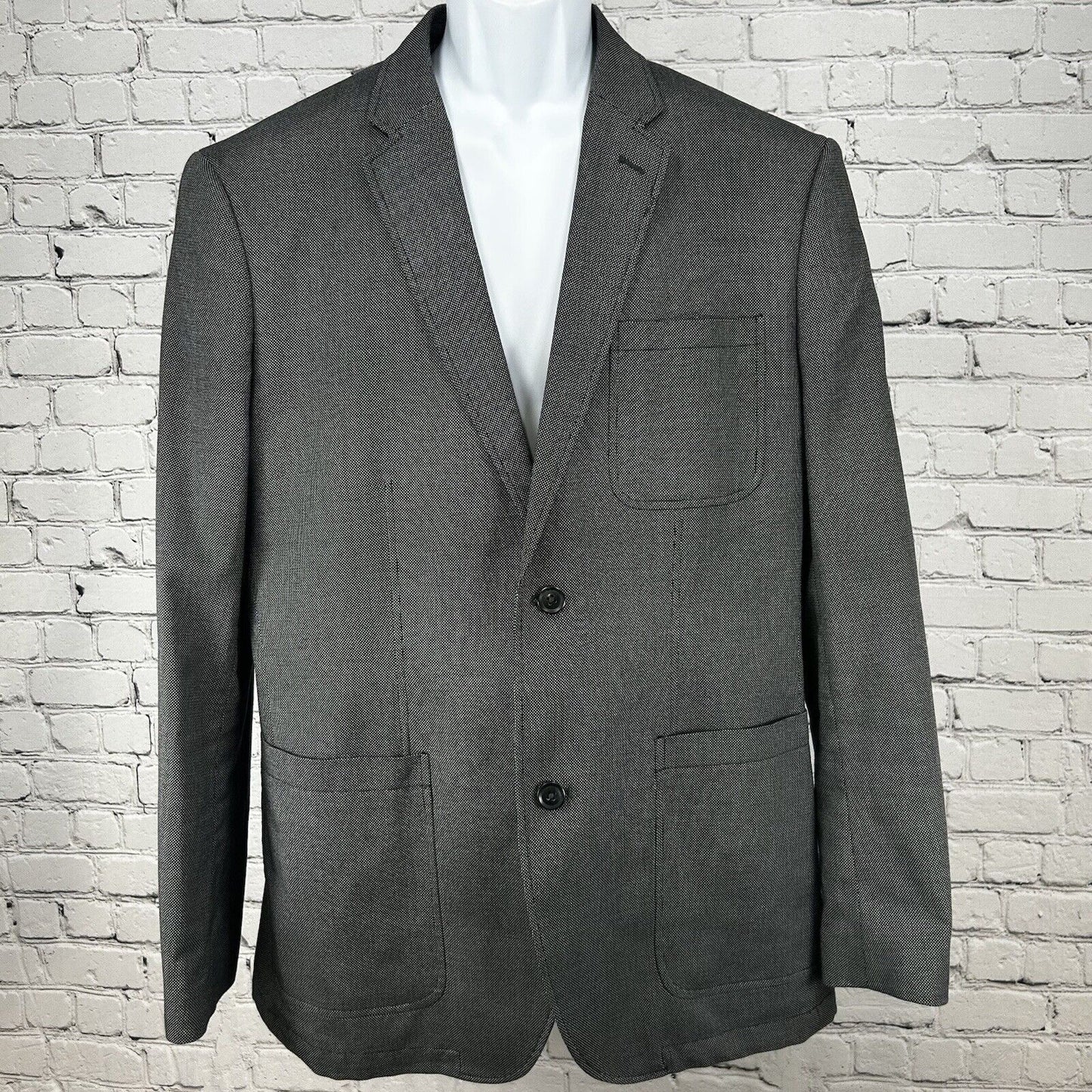 Perry Ellis Gray Shepherd Check 2 Button Blazer Sport Coat Suit Jacket Size 44R