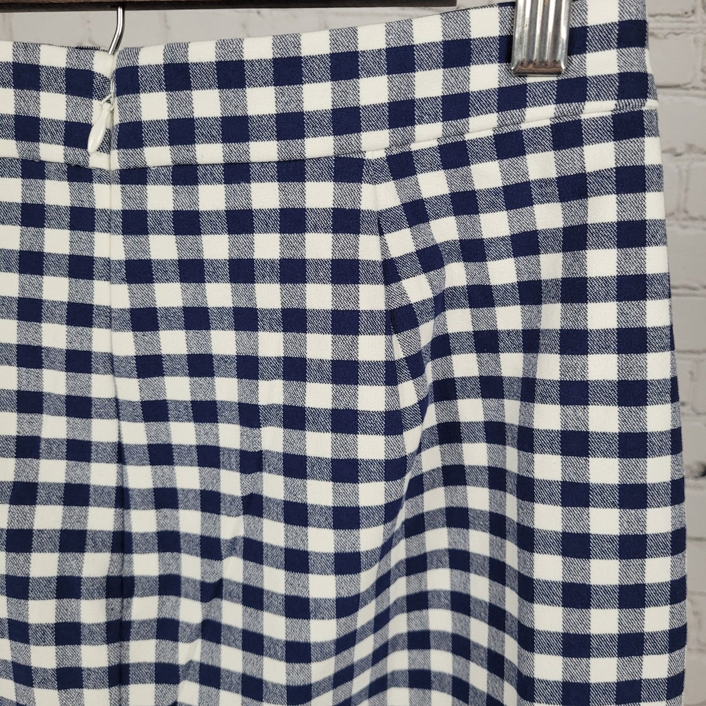 NWT J.CREW No 3 Blue & White Check Cotton Back Slit Pencil Skirt Size 2 (27x28)