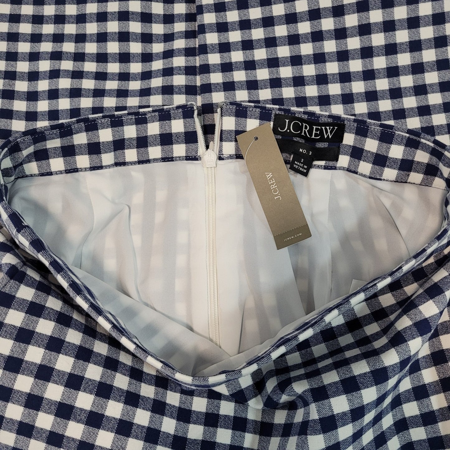 NWT J.CREW No 3 Blue & White Check Cotton Back Slit Pencil Skirt Size 2 (27x28)