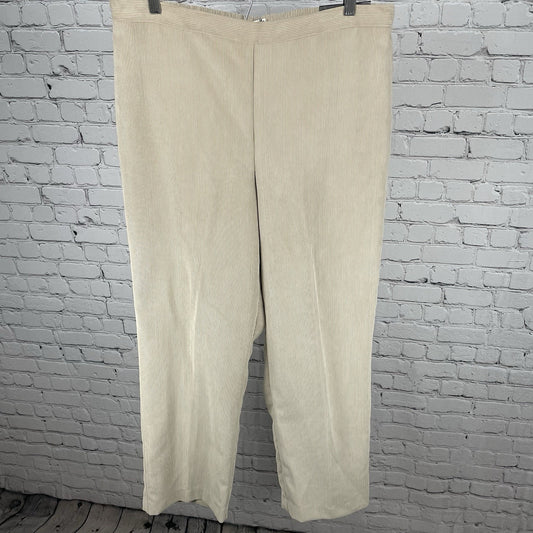 NWT Alfred Dunner Beige Corduroy Elastic Waist Lightweight Pants Size 16 (34x30)
