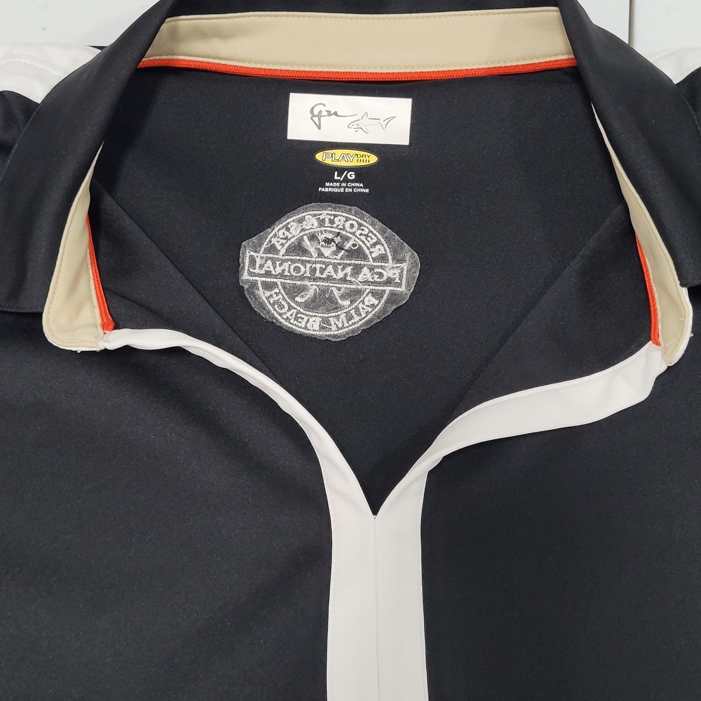 Greg Norman PGA National Palm Beach Black Short Sleeve Golf Shirt Top Large L