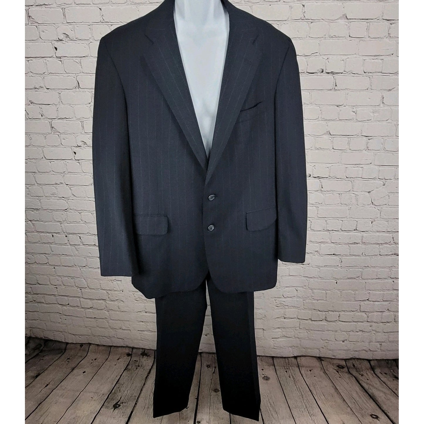 Kilgour French Stanbury Navy 100% Wool Full Suit Set Jacket 42 Pants 36x27 USA