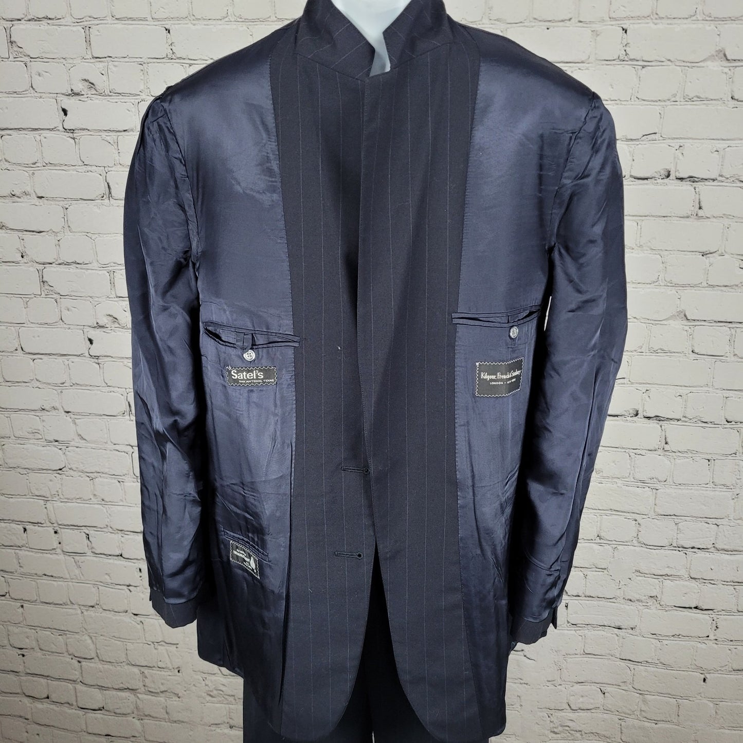Kilgour French Stanbury Navy 100% Wool Full Suit Set Jacket 42 Pants 36x27 USA