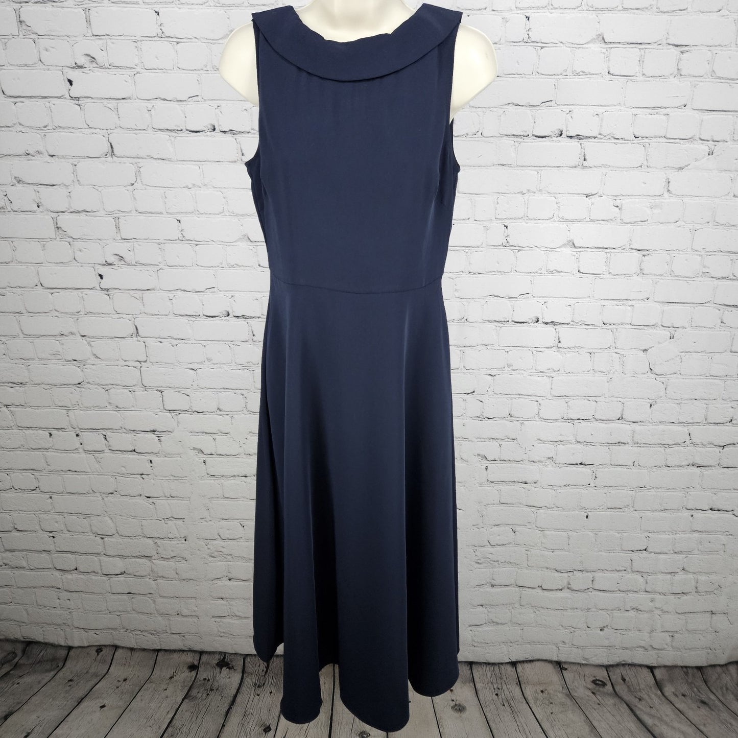 Boden Navy Sleeveless Cowl Neck Back Zip Lined Classic A-Line Midi Dress 4R
