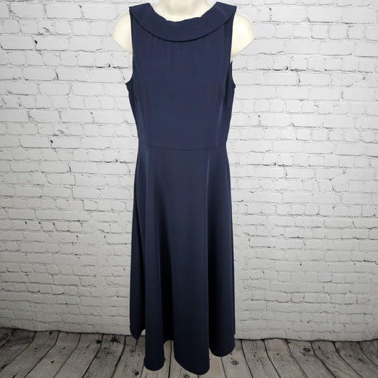 Boden Navy Sleeveless Cowl Neck Back Zip Lined Classic A-Line Midi Dress 4R