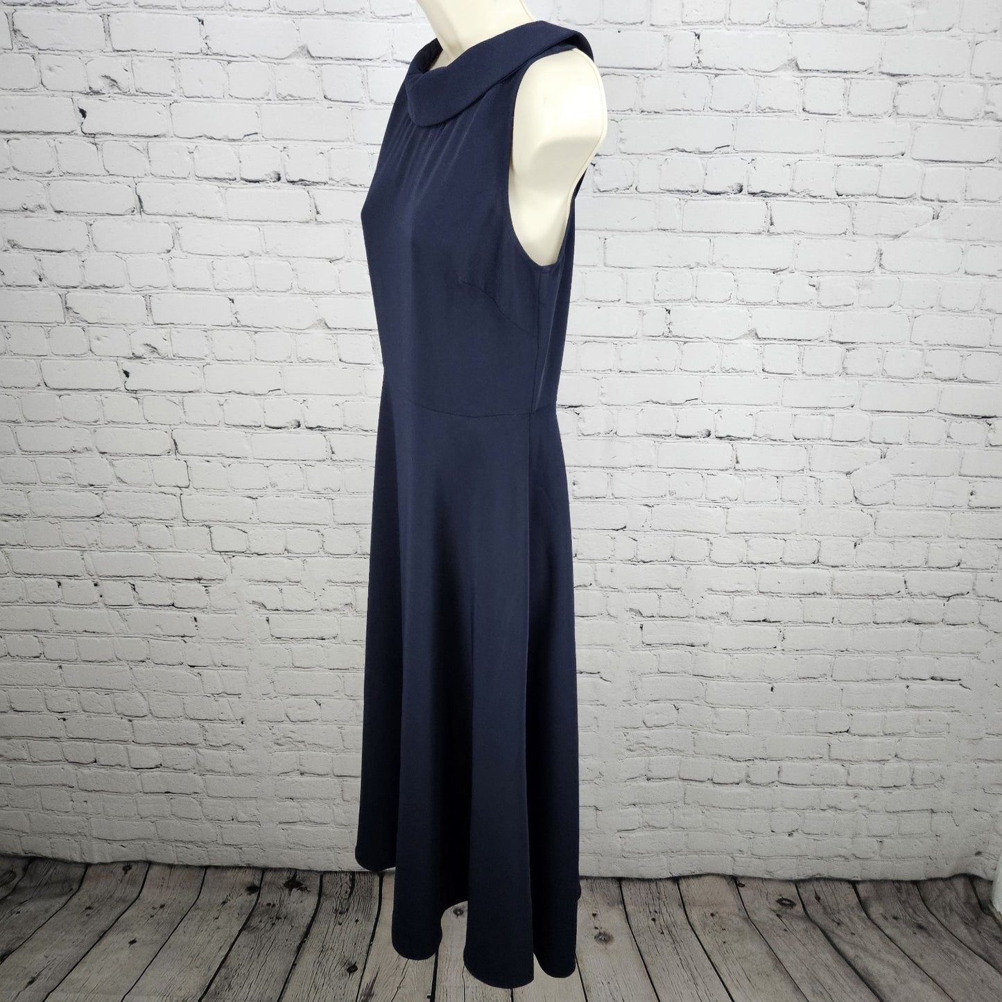 Boden Navy Sleeveless Cowl Neck Back Zip Lined Classic A-Line Midi Dress 4R
