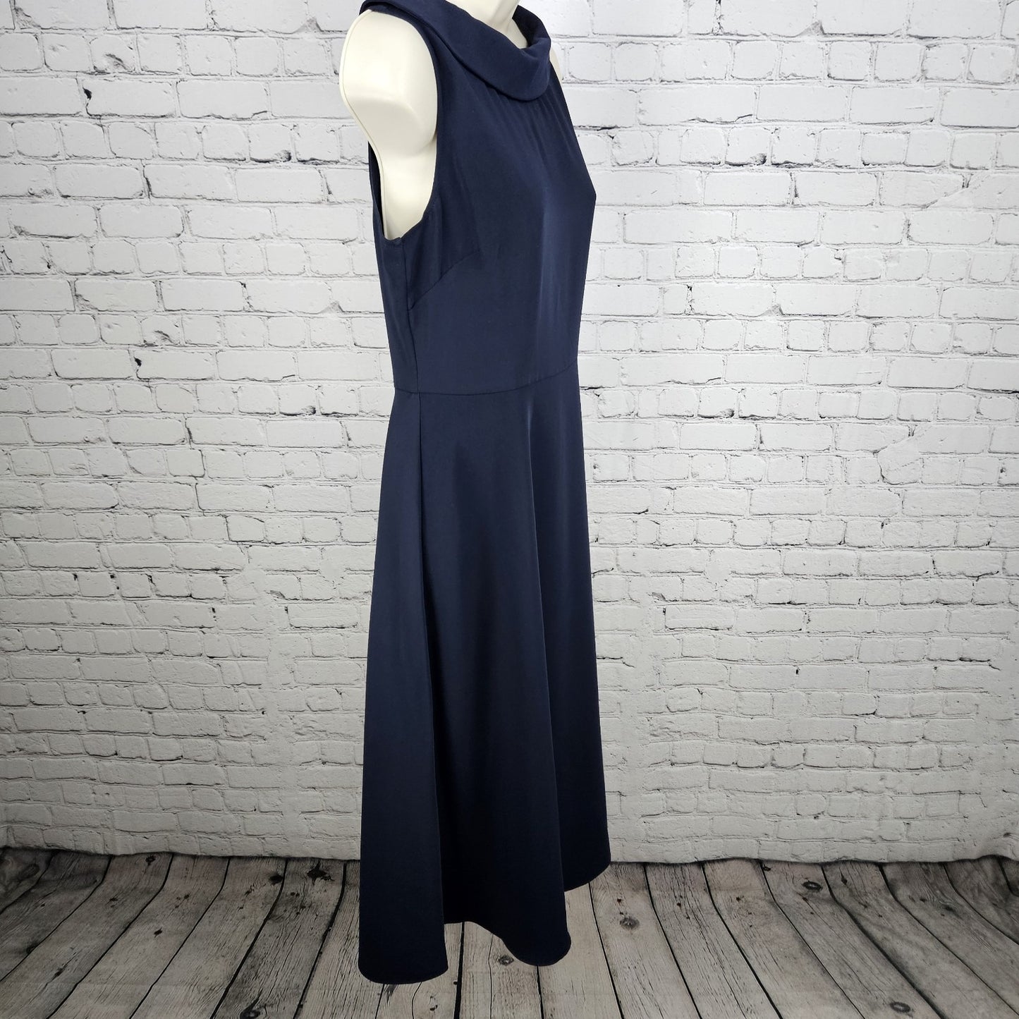 Boden Navy Sleeveless Cowl Neck Back Zip Lined Classic A-Line Midi Dress 4R