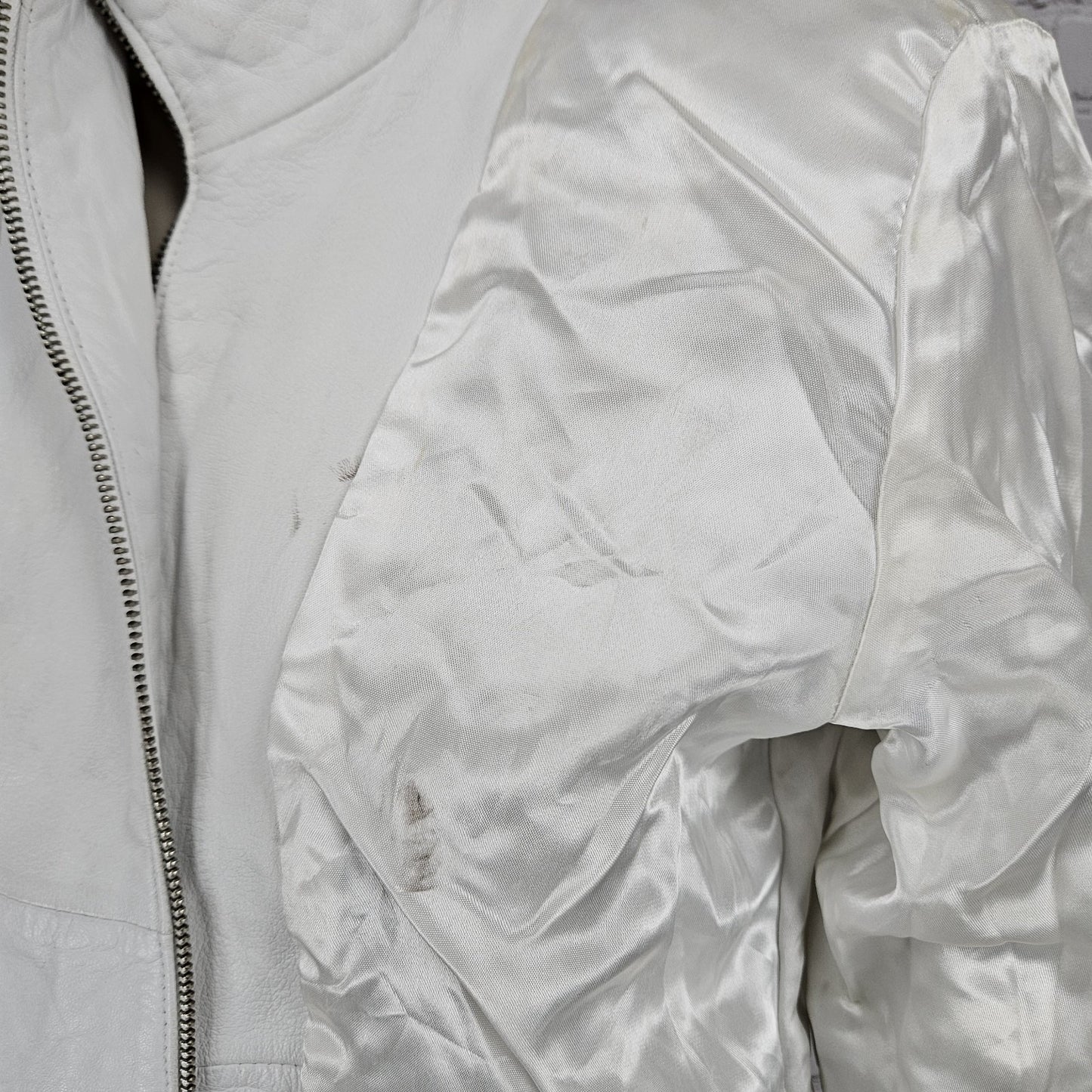 Andrew Marc NY White Genuine Leather Full Zip Lined Pockets Moto Jacket Small S