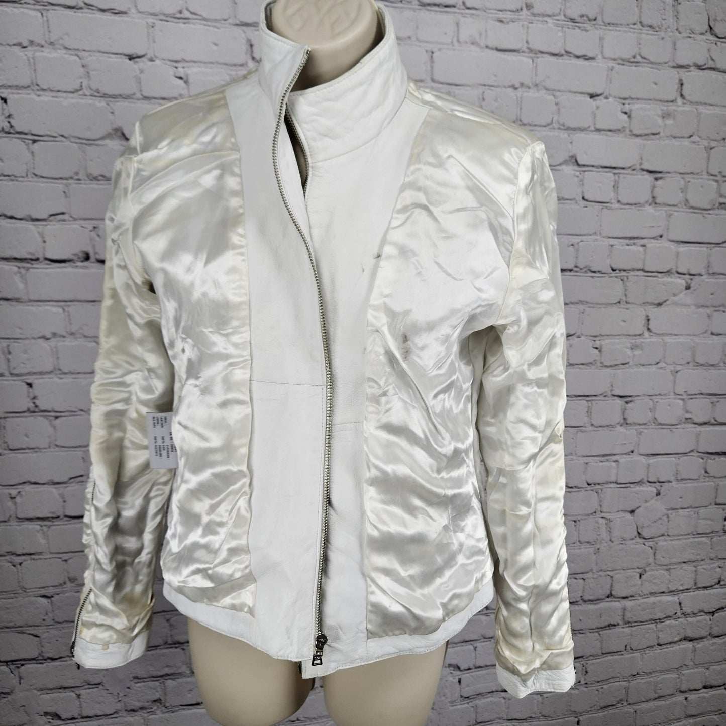 Andrew Marc NY White Genuine Leather Full Zip Lined Pockets Moto Jacket Small S