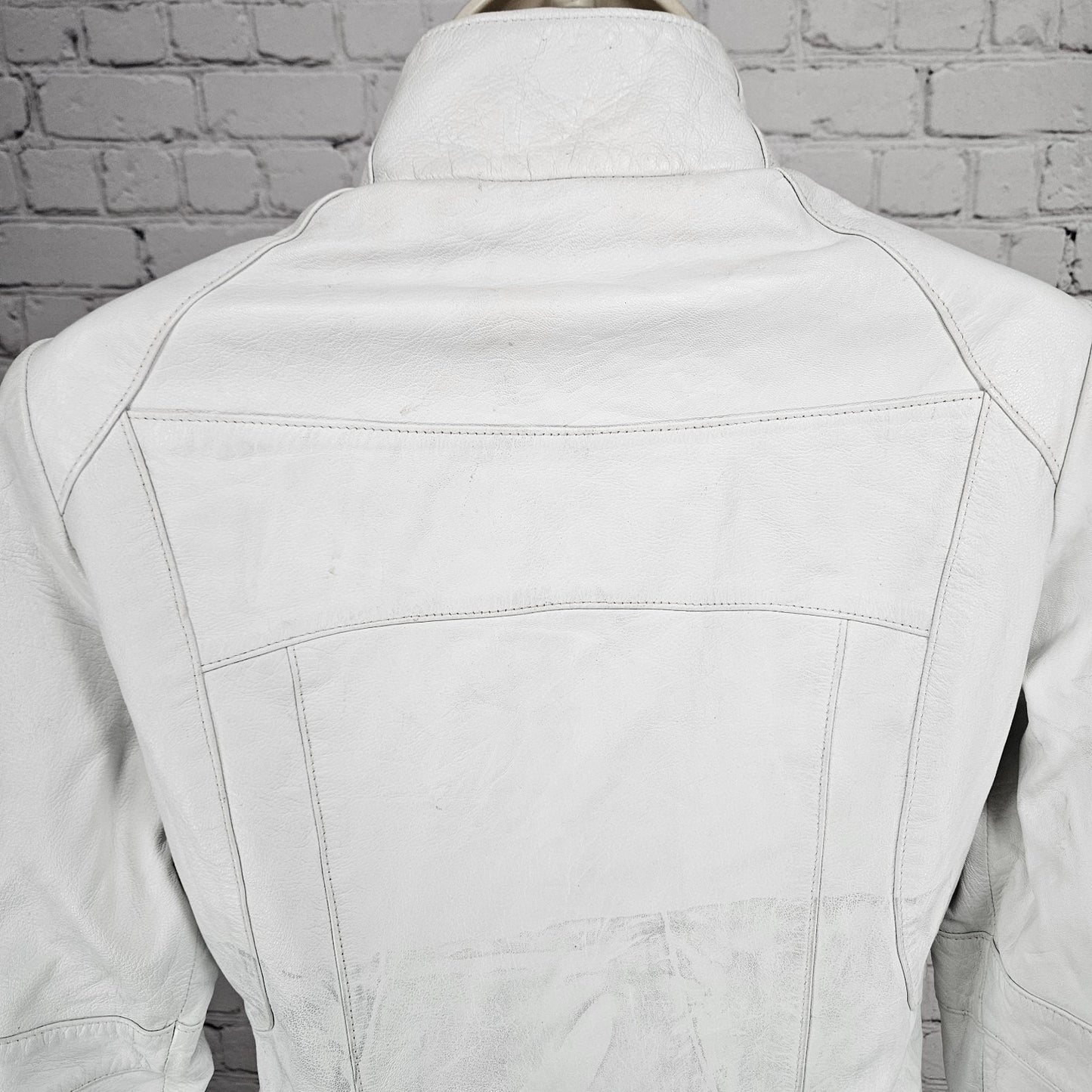 Andrew Marc NY White Genuine Leather Full Zip Lined Pockets Moto Jacket Small S