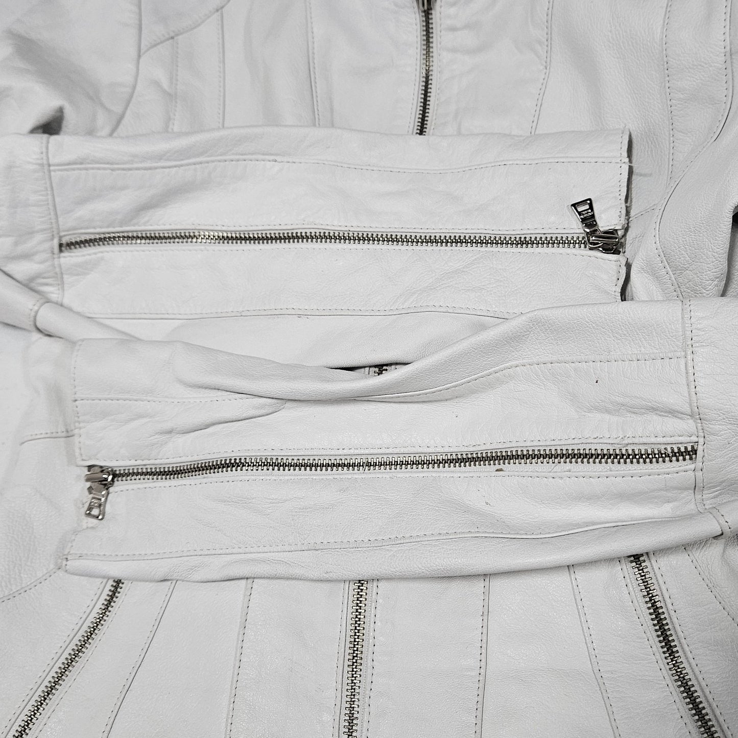 Andrew Marc NY White Genuine Leather Full Zip Lined Pockets Moto Jacket Small S