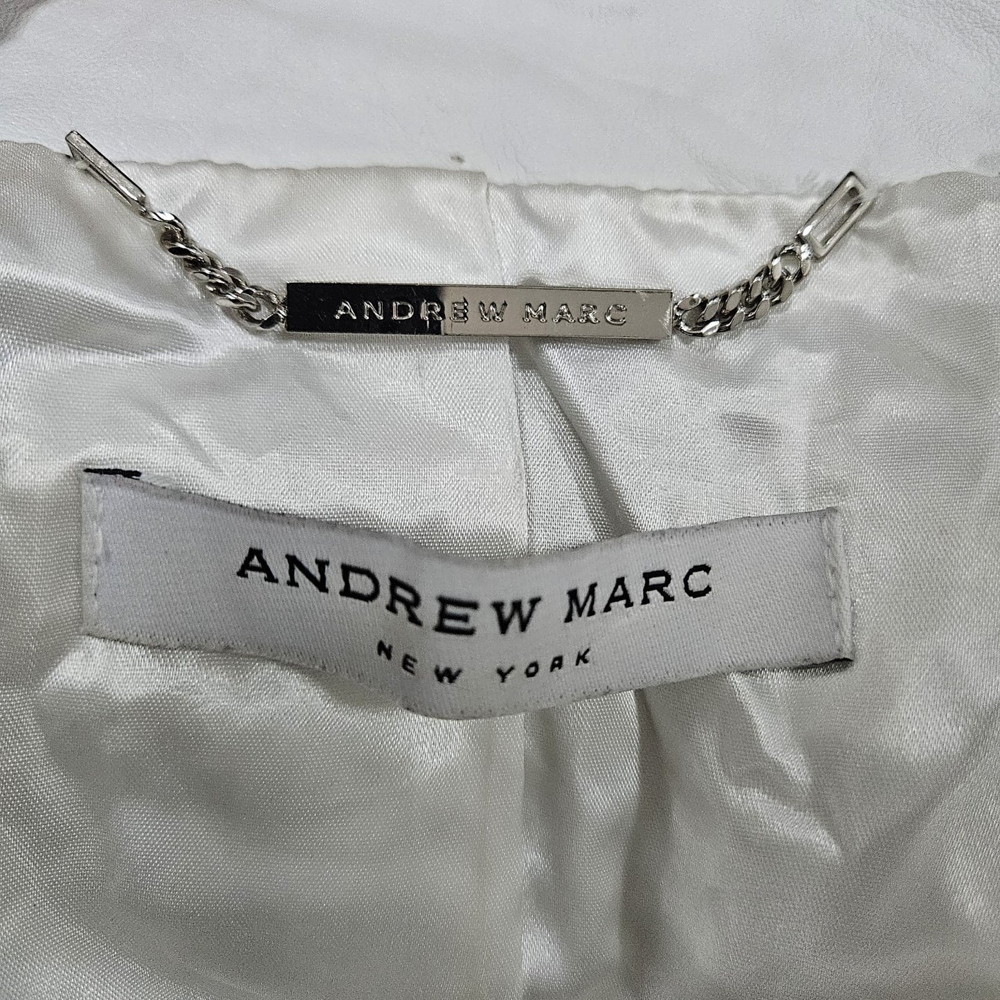 Andrew Marc NY White Genuine Leather Full Zip Lined Pockets Moto Jacket Small S