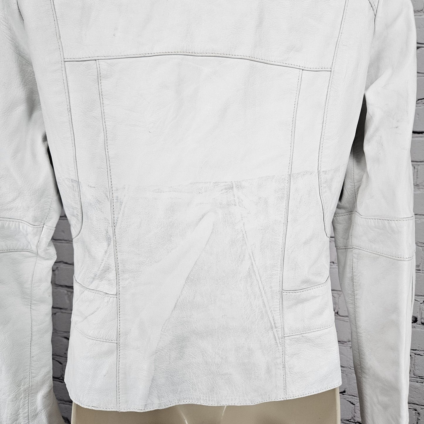 Andrew Marc NY White Genuine Leather Full Zip Lined Pockets Moto Jacket Small S
