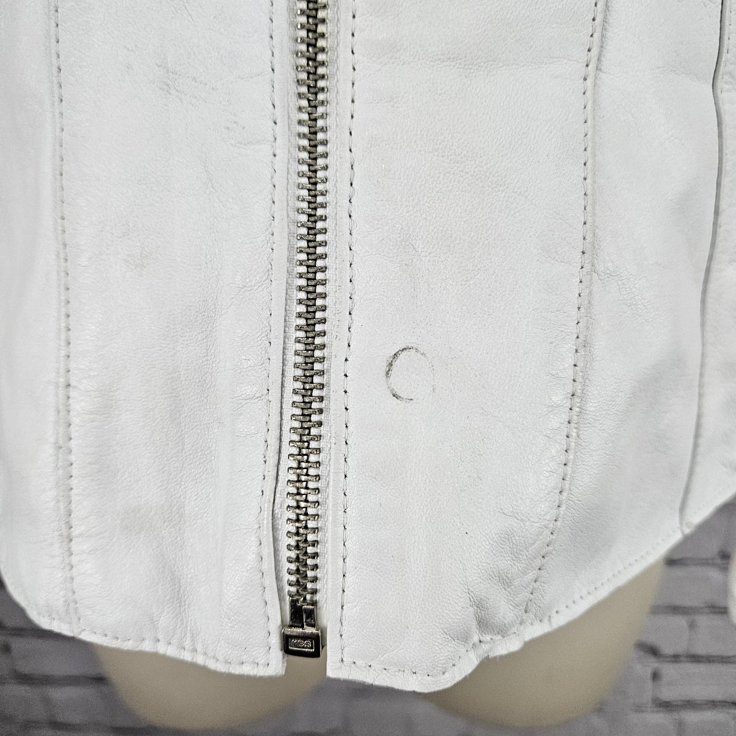 Andrew Marc NY White Genuine Leather Full Zip Lined Pockets Moto Jacket Small S