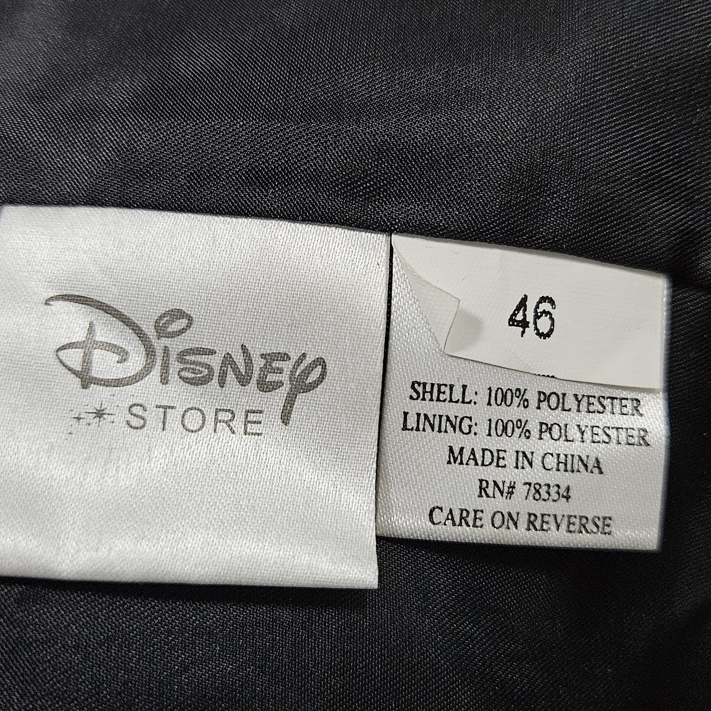 Disney Store Black Mickey Logo Buttoned Removable Quilted Liner Over Coat 46