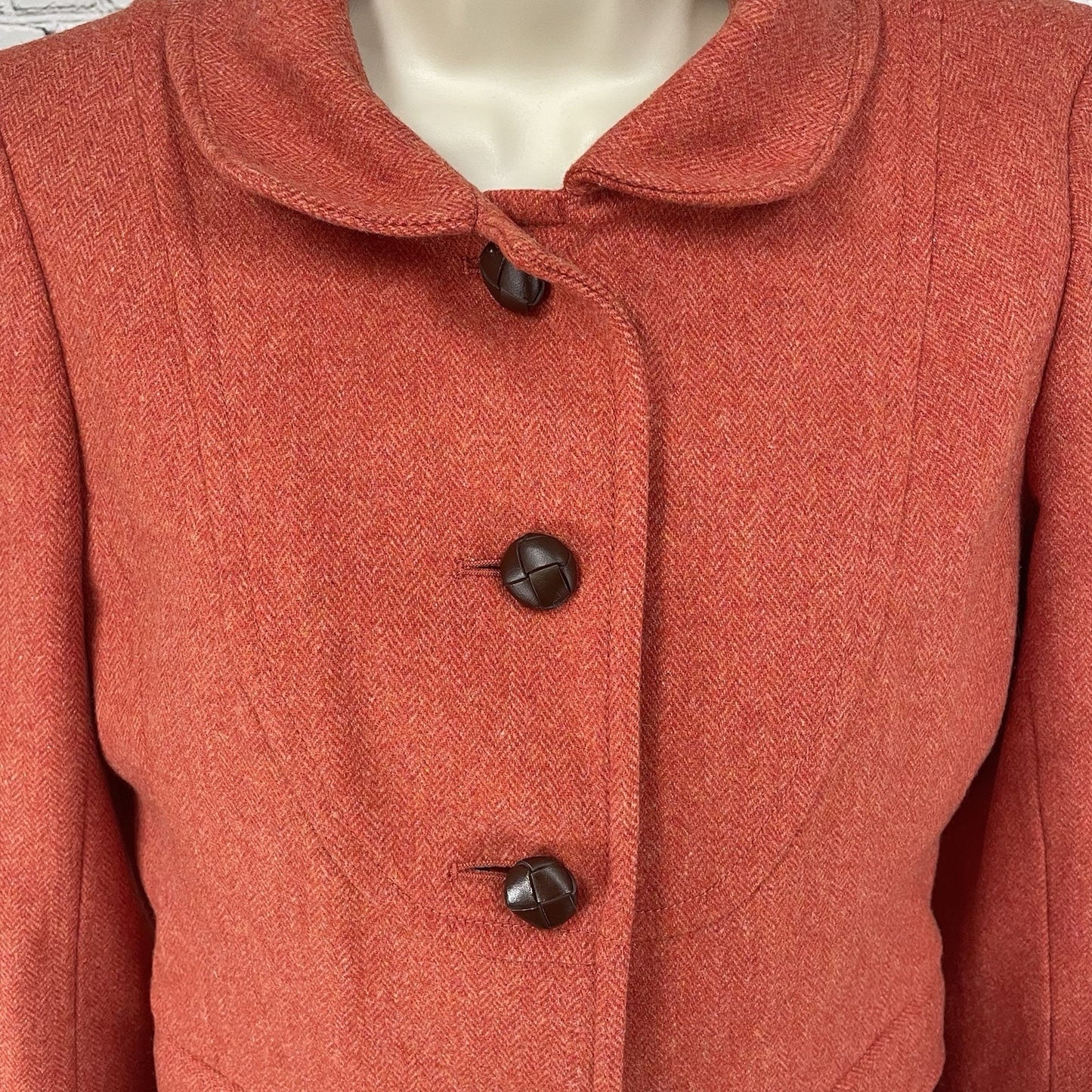 J.CREW Orange Wool Blend Textured Chevron Buttoned Collared Lined Jacket Size 6