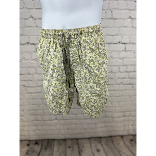 Katin Green Gray Floral Mesh Lined Elastic Tie Waist Swim Trunks Mens M (28x5.5)