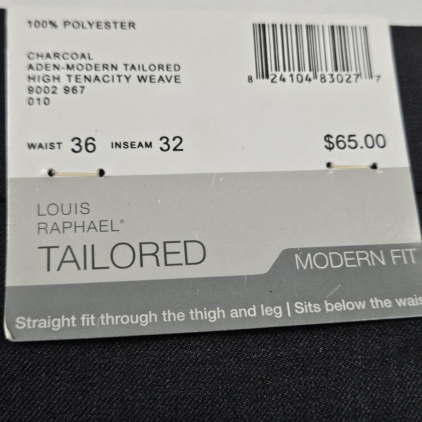 NWT Louis Raphael Charcoal Grey Tailored Modern Fit Flat Front Dress Pants 36x32