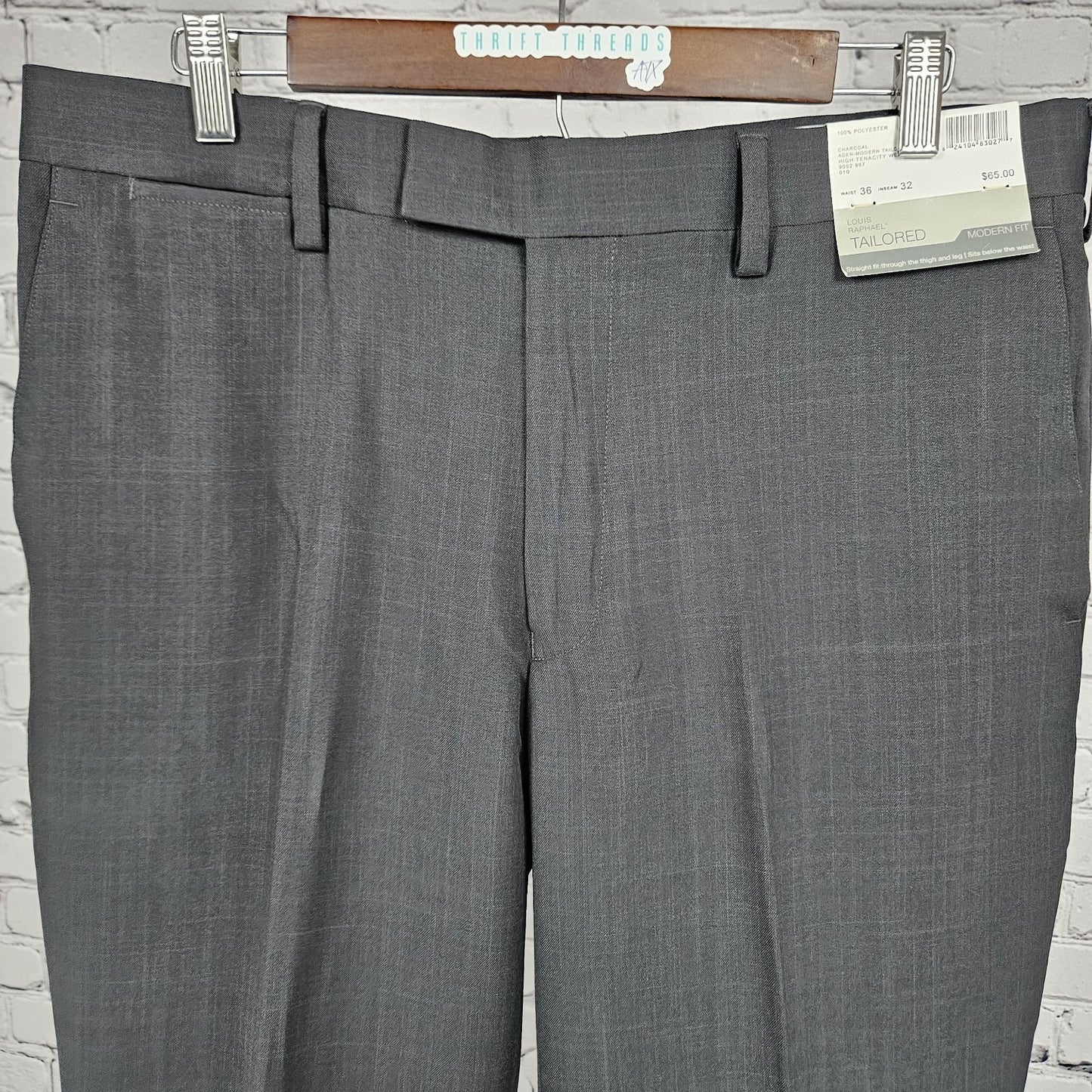 NWT Louis Raphael Charcoal Grey Tailored Modern Fit Flat Front Dress Pants 36x32