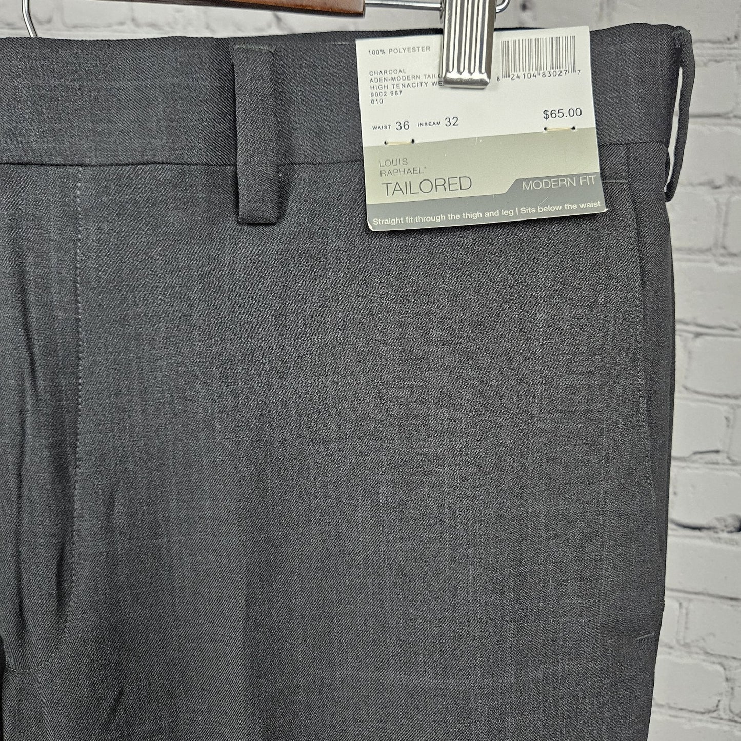 NWT Louis Raphael Charcoal Grey Tailored Modern Fit Flat Front Dress Pants 36x32