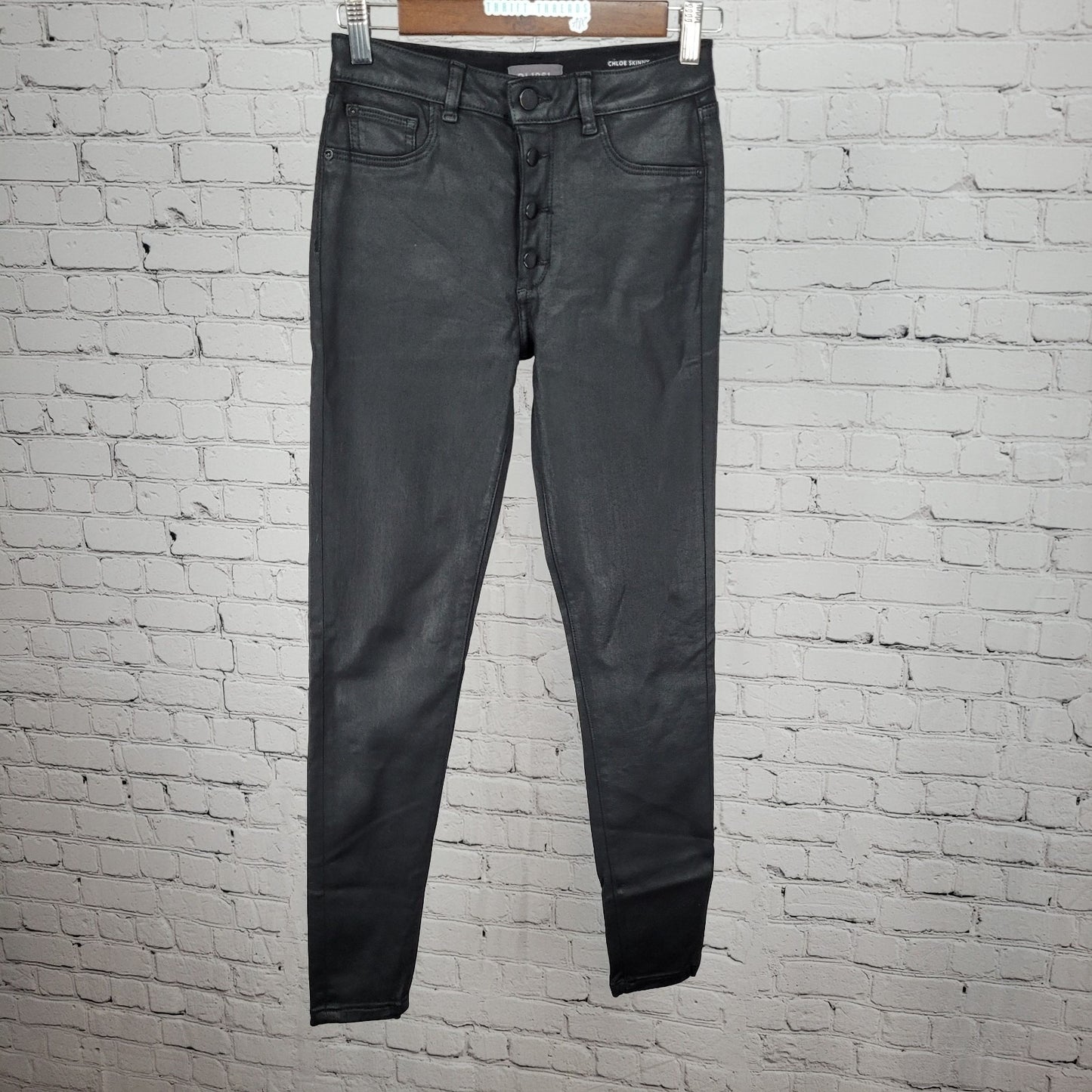 DL1961 Black Coated Chloe Skinny High Rise DL Ultimate Skinny Pants 14 (24x28)