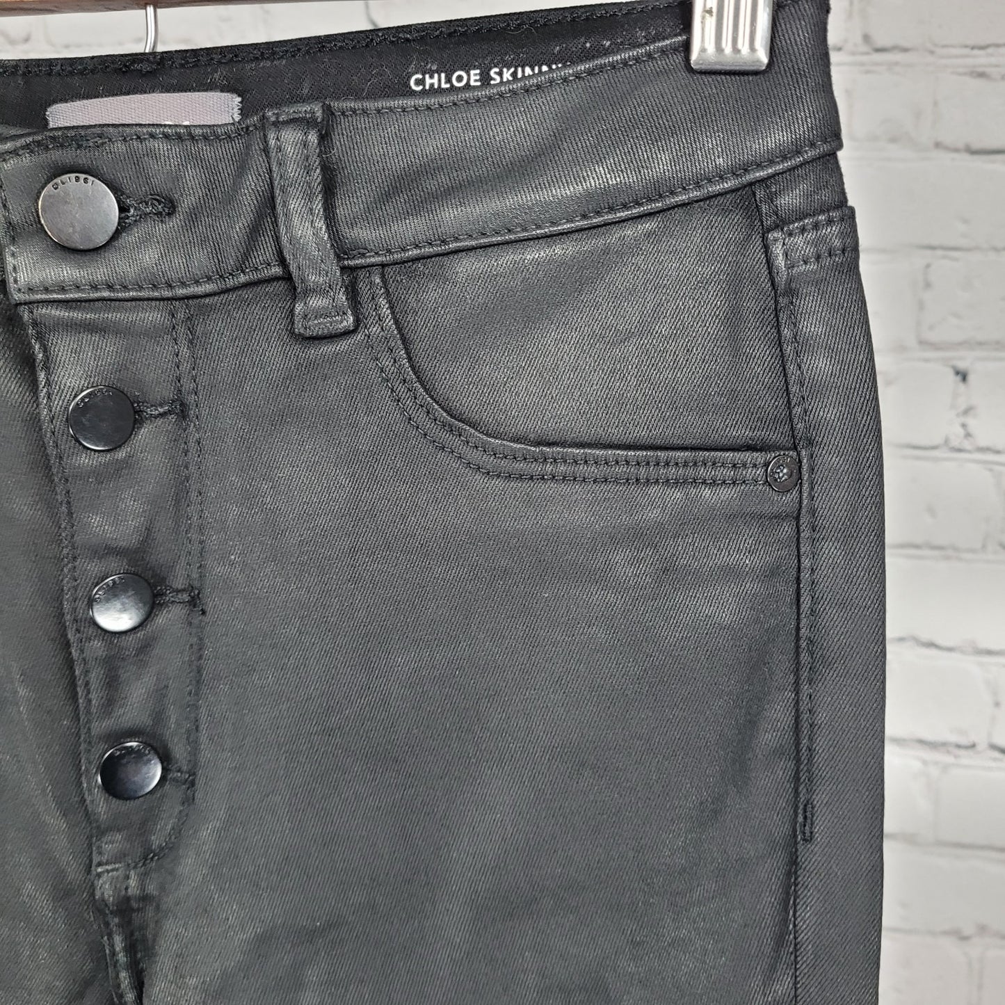 DL1961 Black Coated Chloe Skinny High Rise DL Ultimate Skinny Pants 14 (24x28)