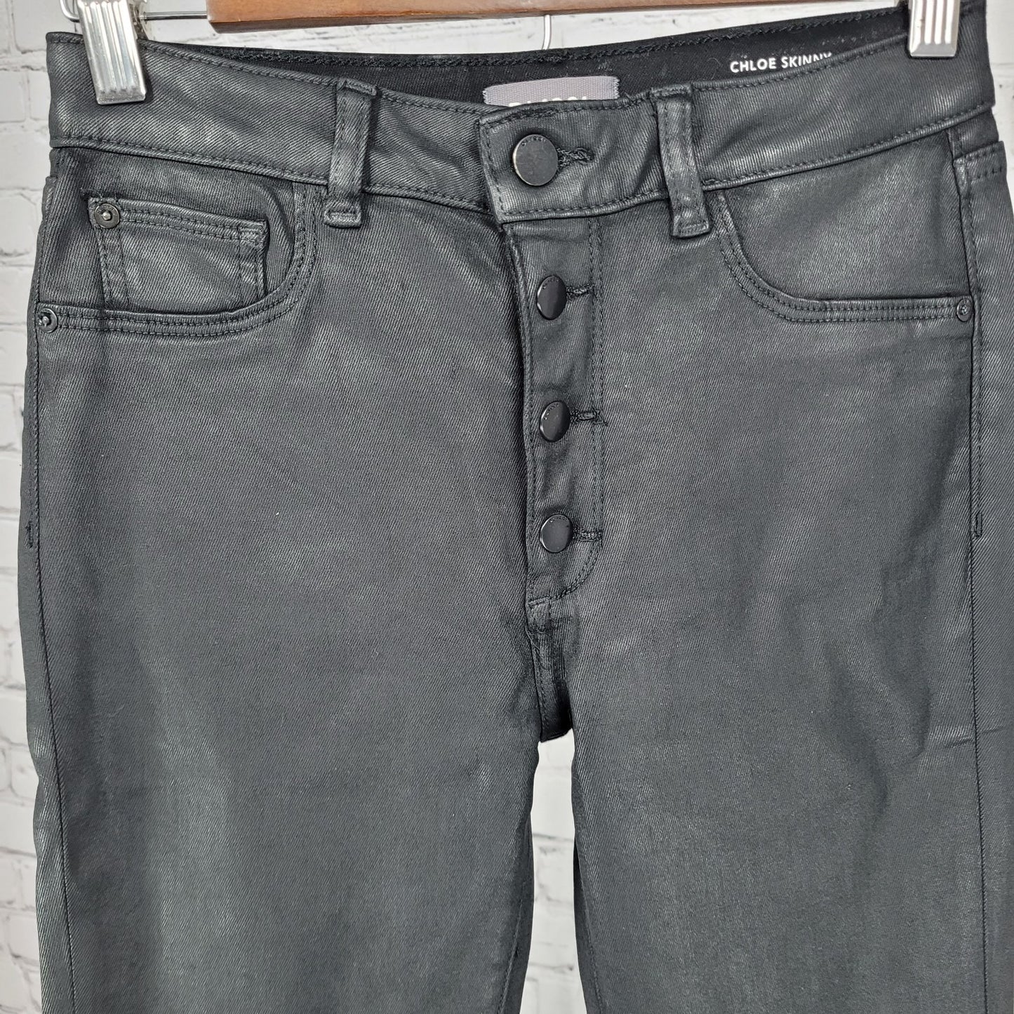 DL1961 Black Coated Chloe Skinny High Rise DL Ultimate Skinny Pants 14 (24x28)