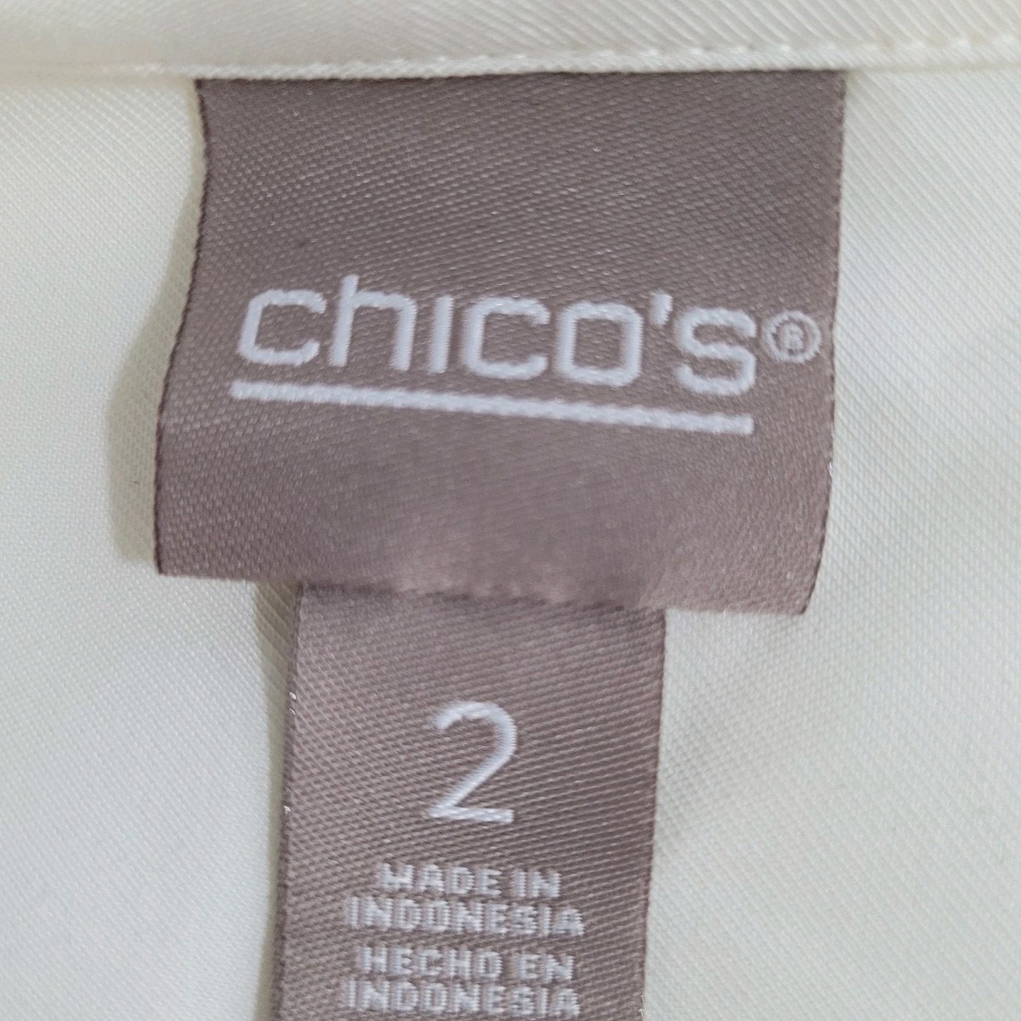 Chico's Ivory Button Up Long Sleeve Roll Tab Collared Shirt Size 2 US 12