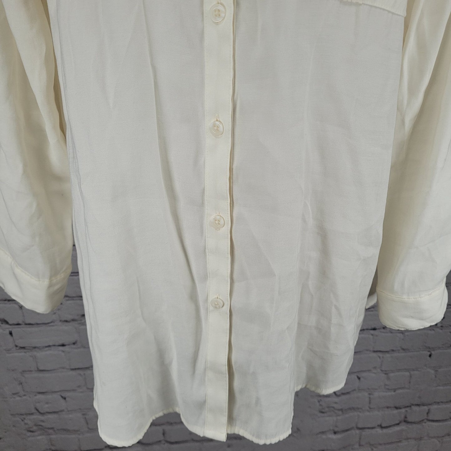 Chico's Ivory Button Up Long Sleeve Roll Tab Collared Shirt Size 2 US 12