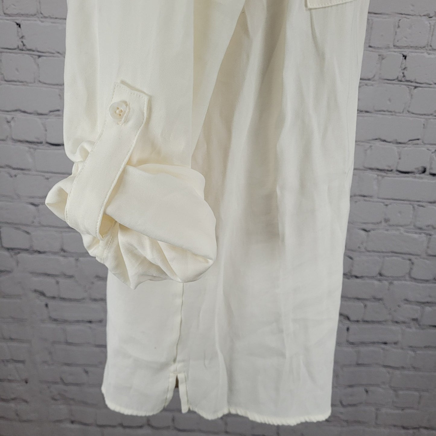 Chico's Ivory Button Up Long Sleeve Roll Tab Collared Shirt Size 2 US 12