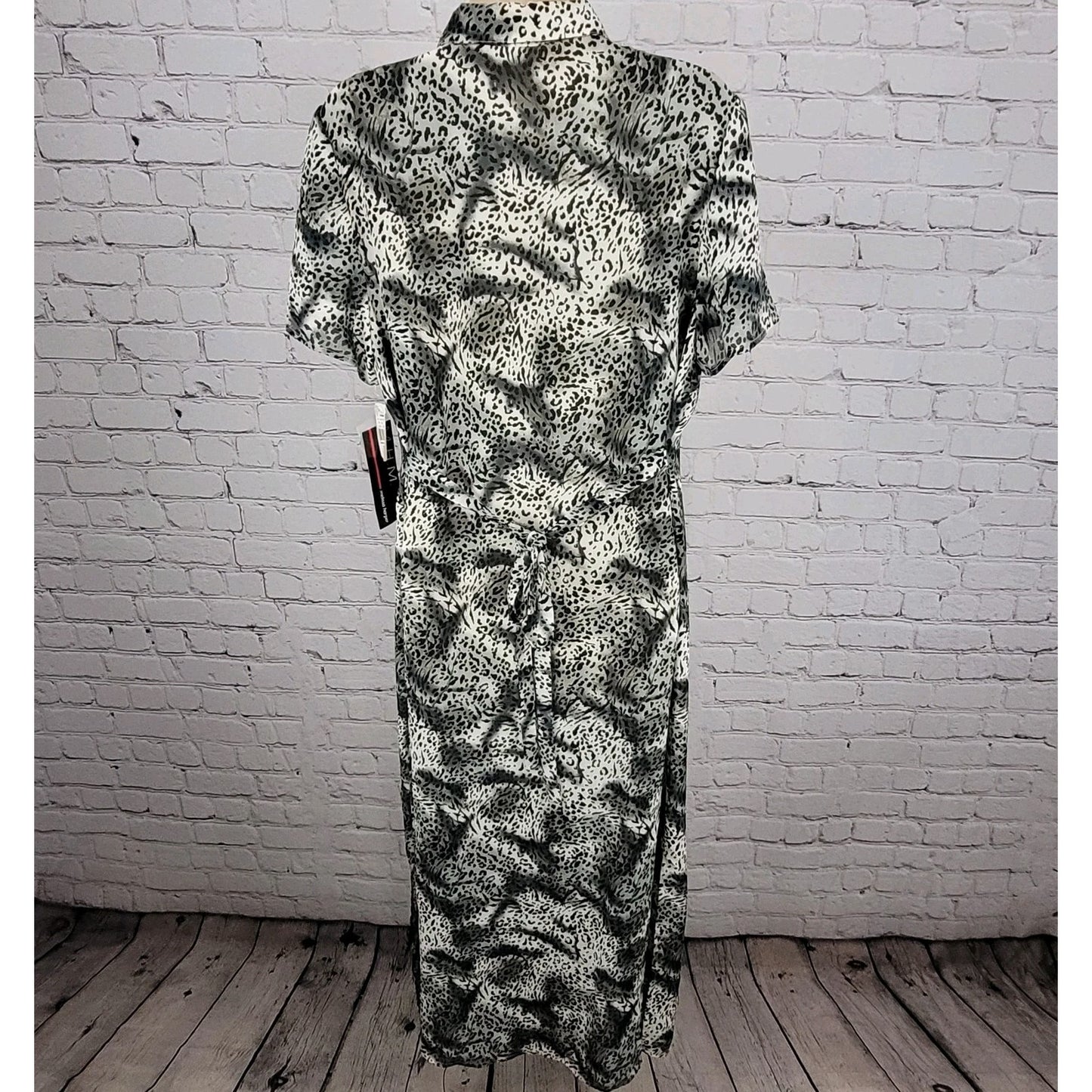 NWT VTG Melissa Harper Black Grey Chiffon Leopard Semi Sheer Buttoned Dress 12