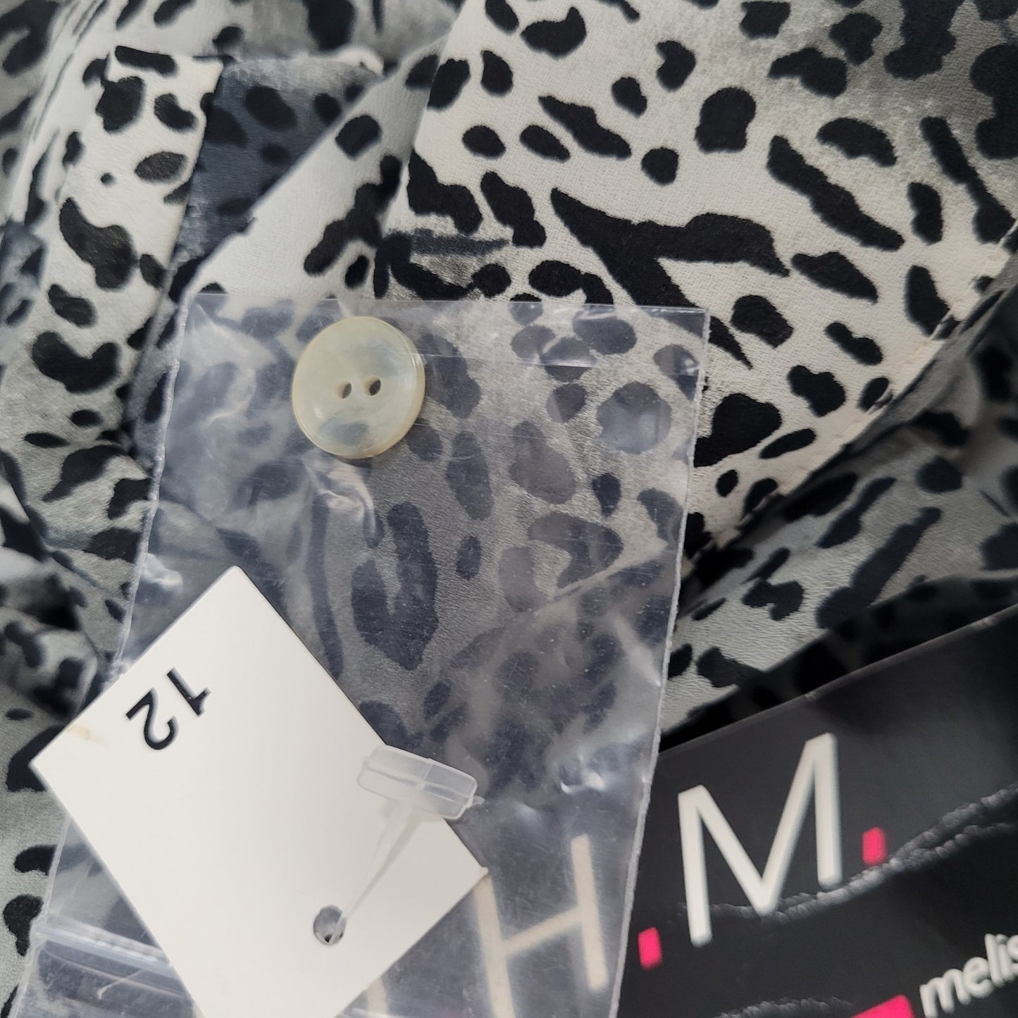 NWT VTG Melissa Harper Black Grey Chiffon Leopard Semi Sheer Buttoned Dress 12