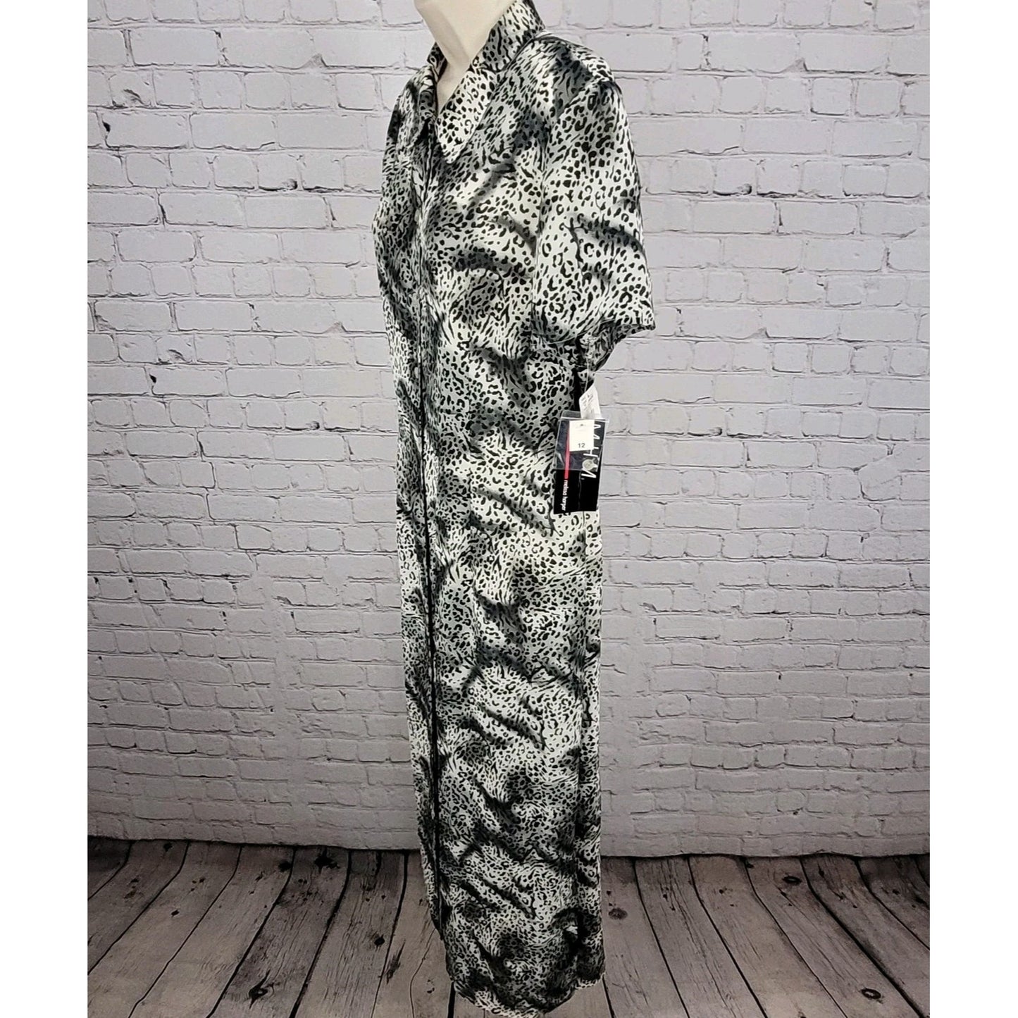 NWT VTG Melissa Harper Black Grey Chiffon Leopard Semi Sheer Buttoned Dress 12