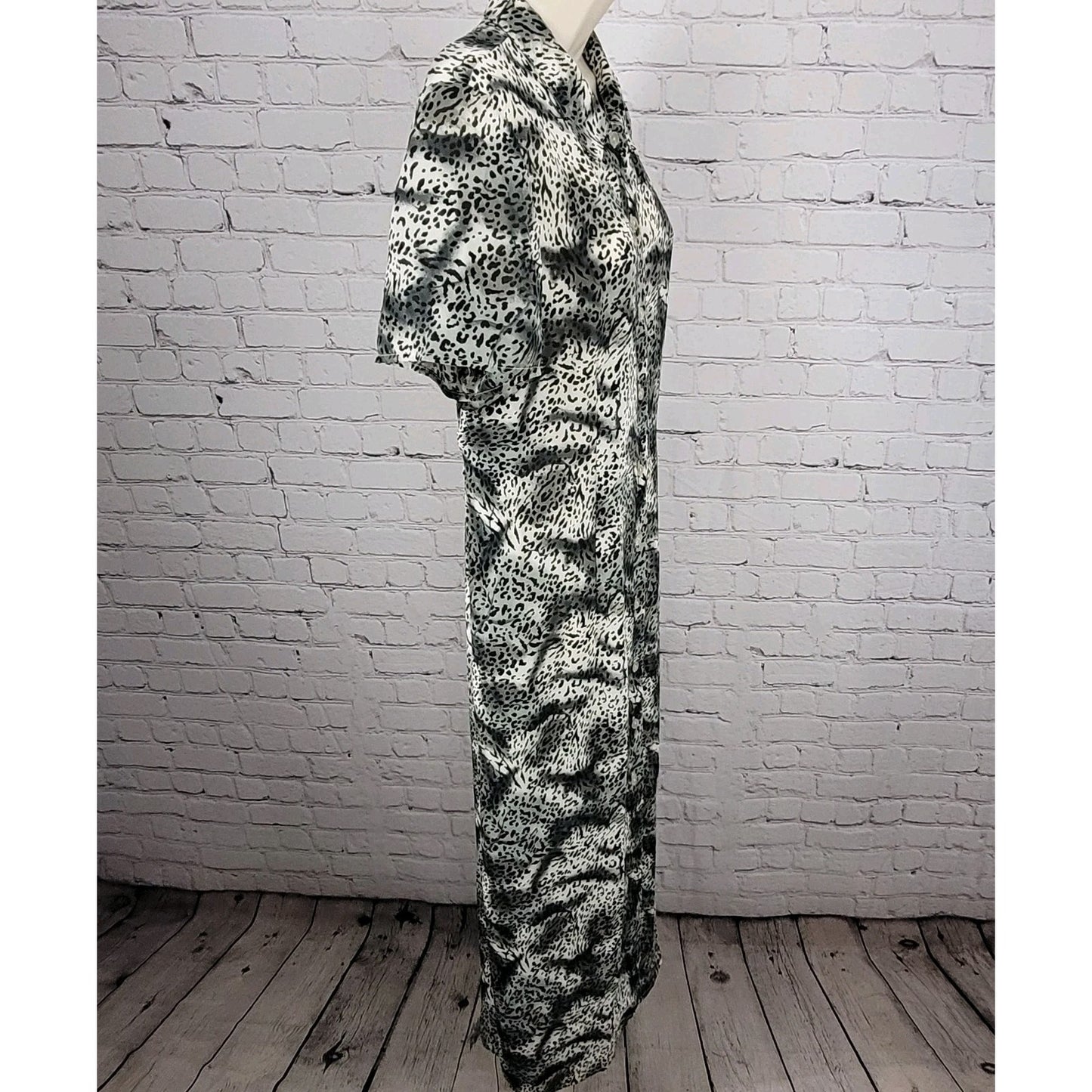 NWT VTG Melissa Harper Black Grey Chiffon Leopard Semi Sheer Buttoned Dress 12