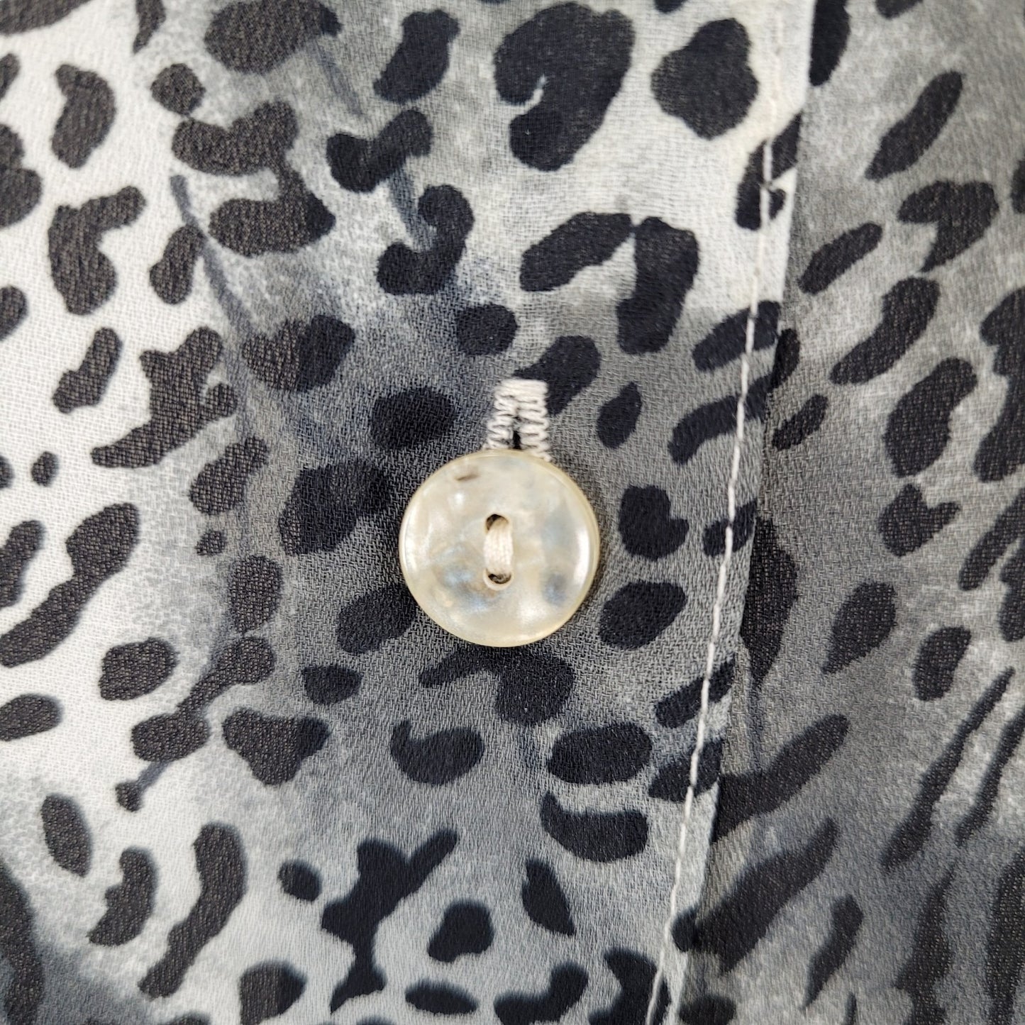 NWT VTG Melissa Harper Black Grey Chiffon Leopard Semi Sheer Buttoned Dress 12