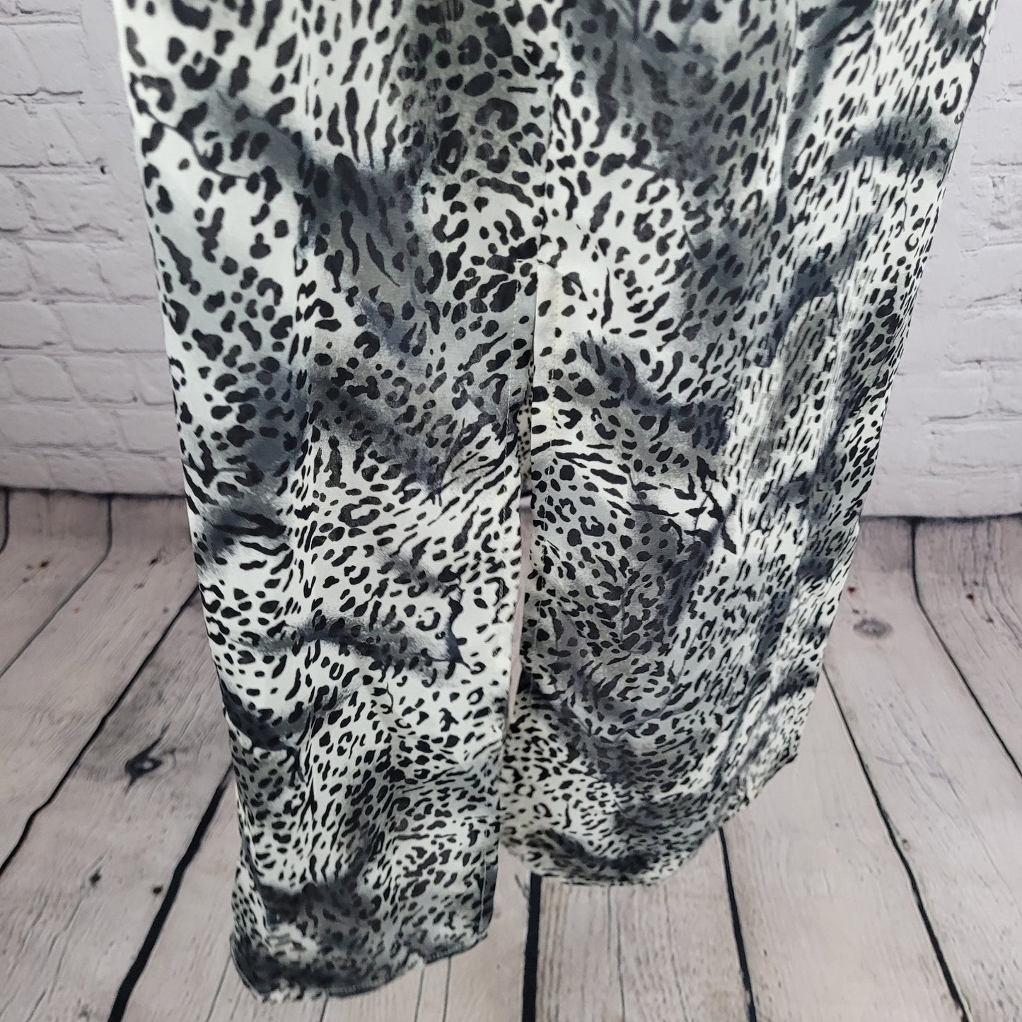 NWT VTG Melissa Harper Black Grey Chiffon Leopard Semi Sheer Buttoned Dress 12