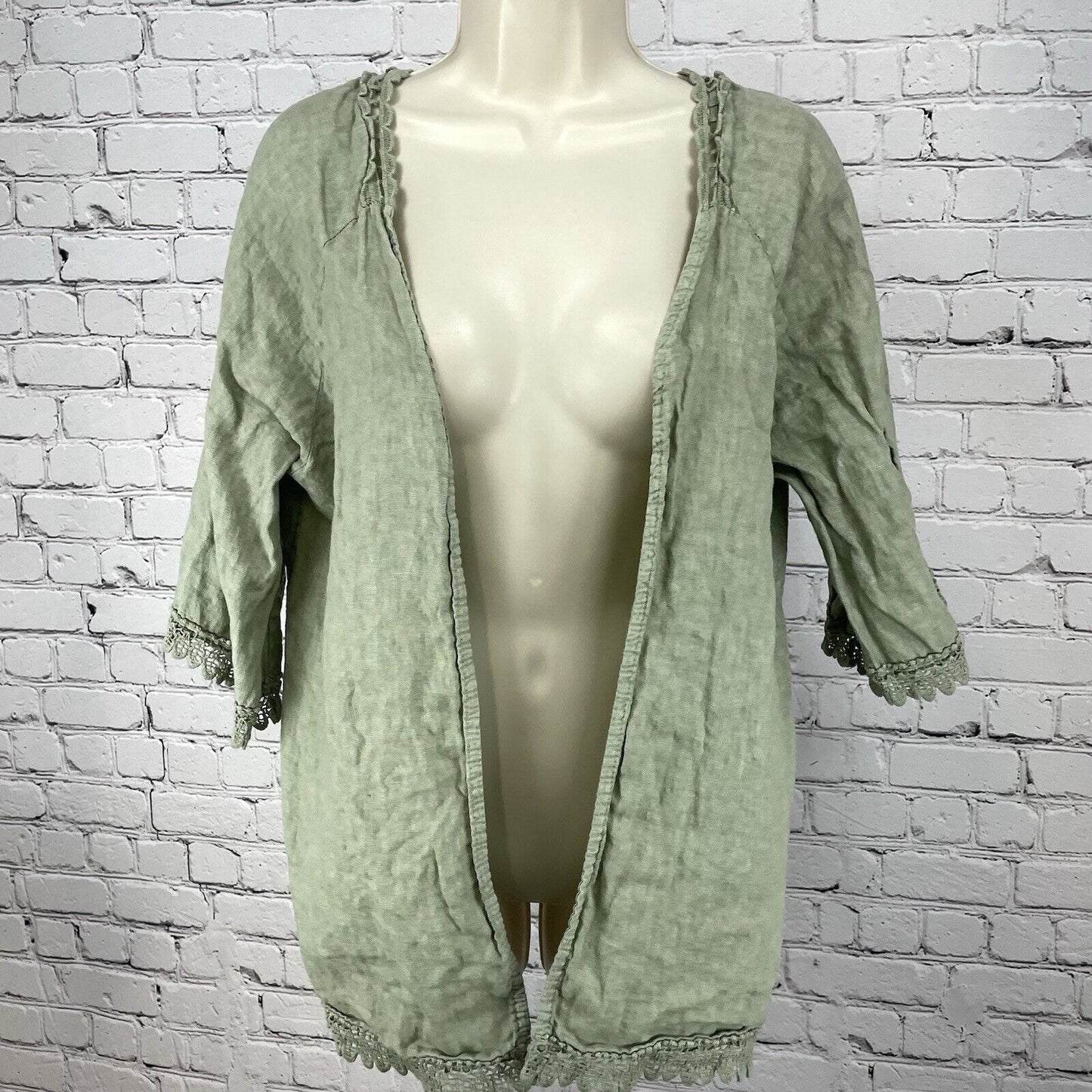 Valentina Naldi Green Linen Crochet Open Top Lightweight Italy Made Size O/S